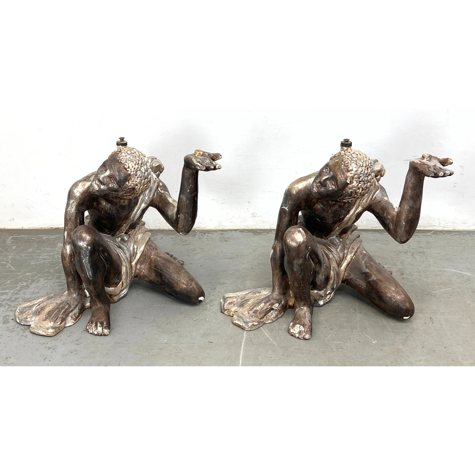 Pair Polychrome carved wood Figural Table Bases. Gesso. (1 of 15)