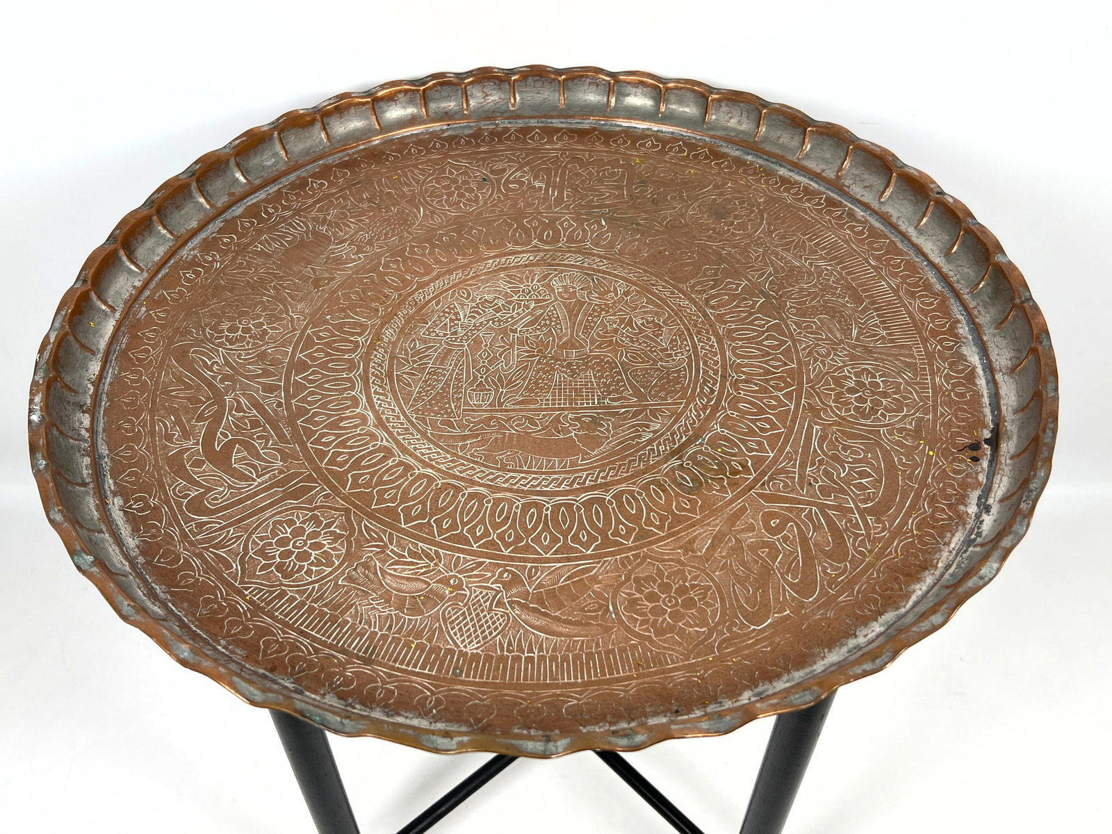 Middle eastern Brass Tray Top Table. Folding base. - 2