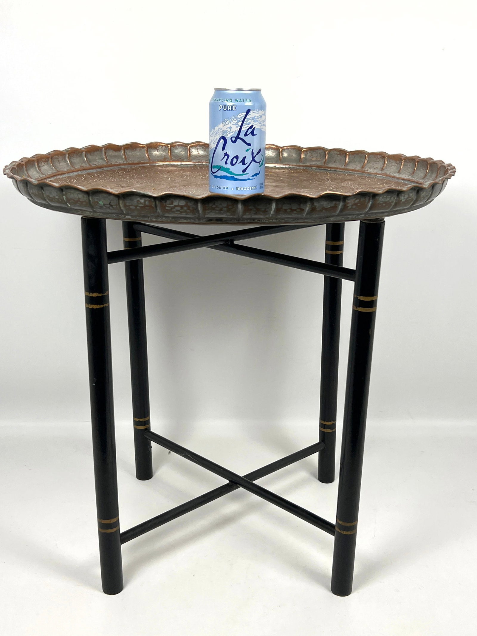 Middle eastern Brass Tray Top Table. Folding base. - 3