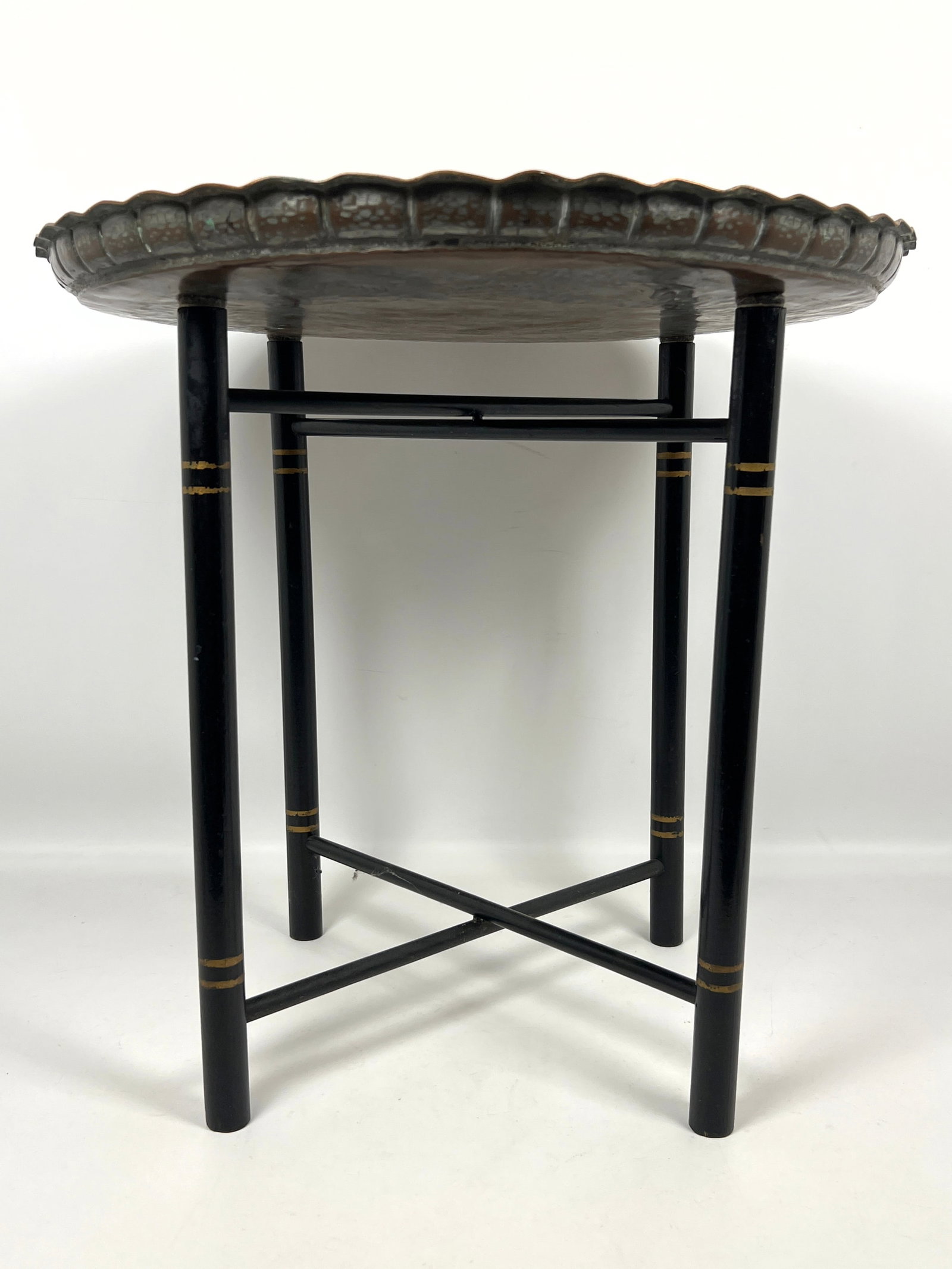 Middle eastern Brass Tray Top Table. Folding base. - 4