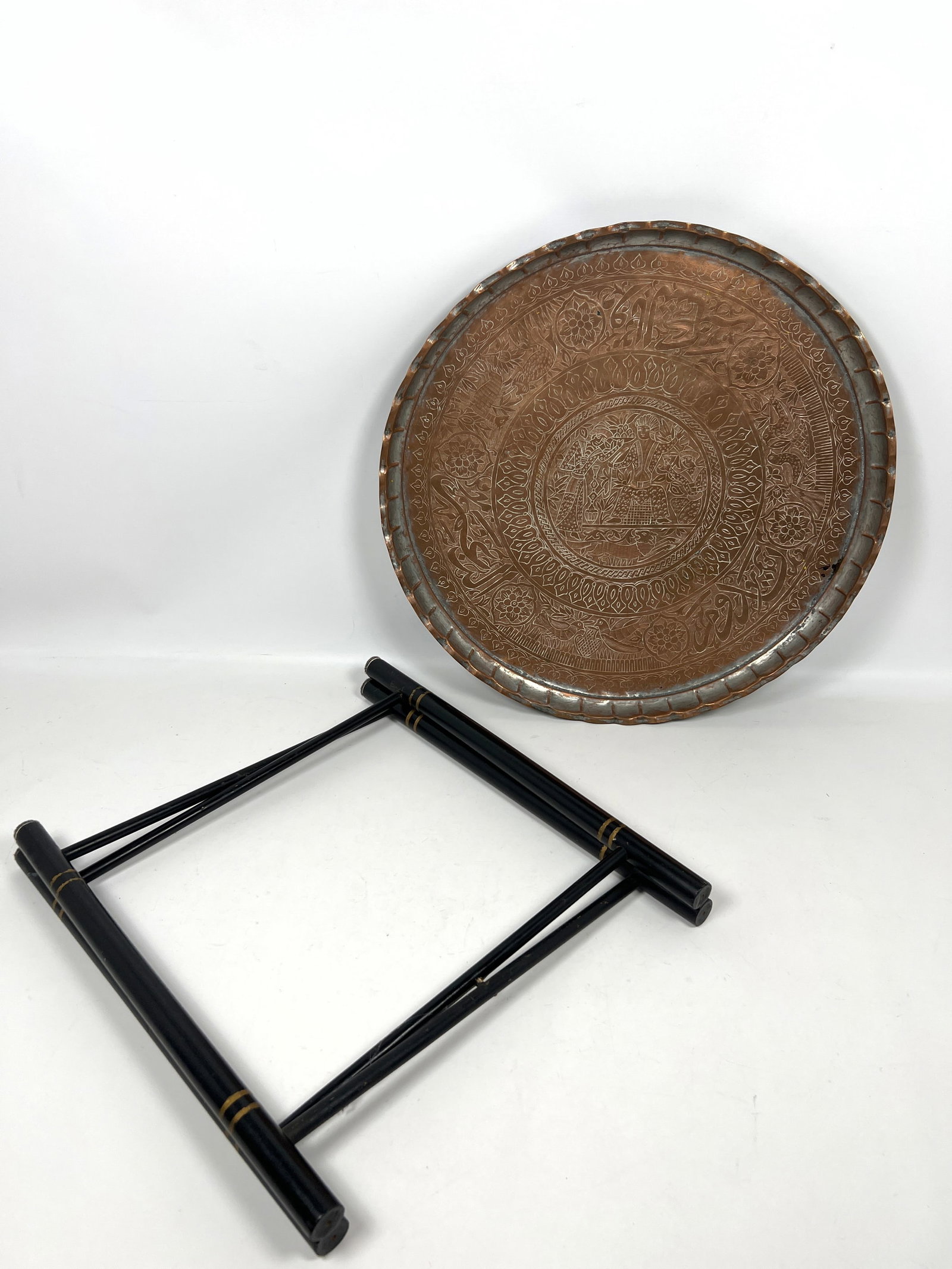 Middle eastern Brass Tray Top Table. Folding base. - 6