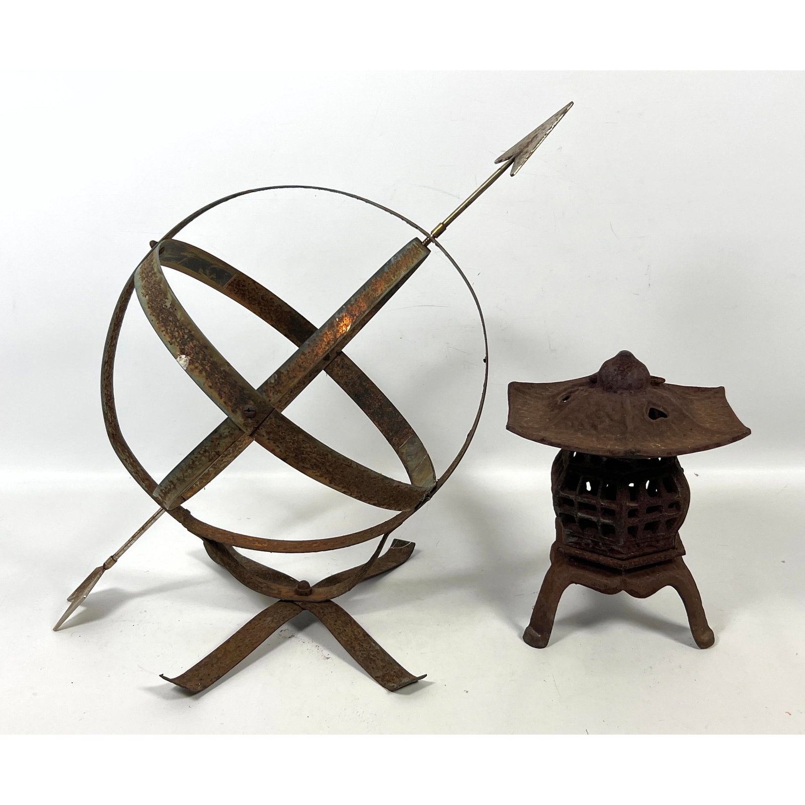 2pcs Garden Items. Metal Armilary and Asian Style Lantern. (1 of 12)