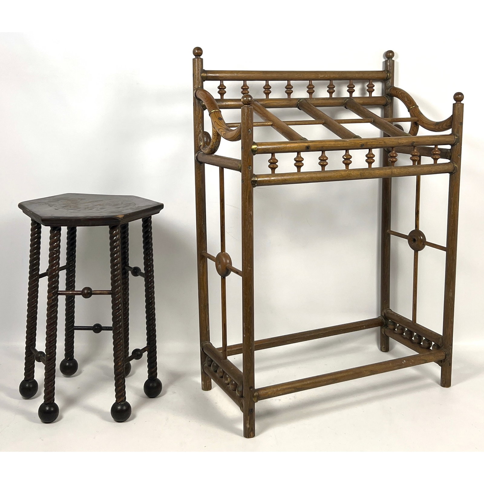 2pcs Aesthetic Movement Wood Umbrella/Walking Stick Stand and Small Side Table (1 of 11)