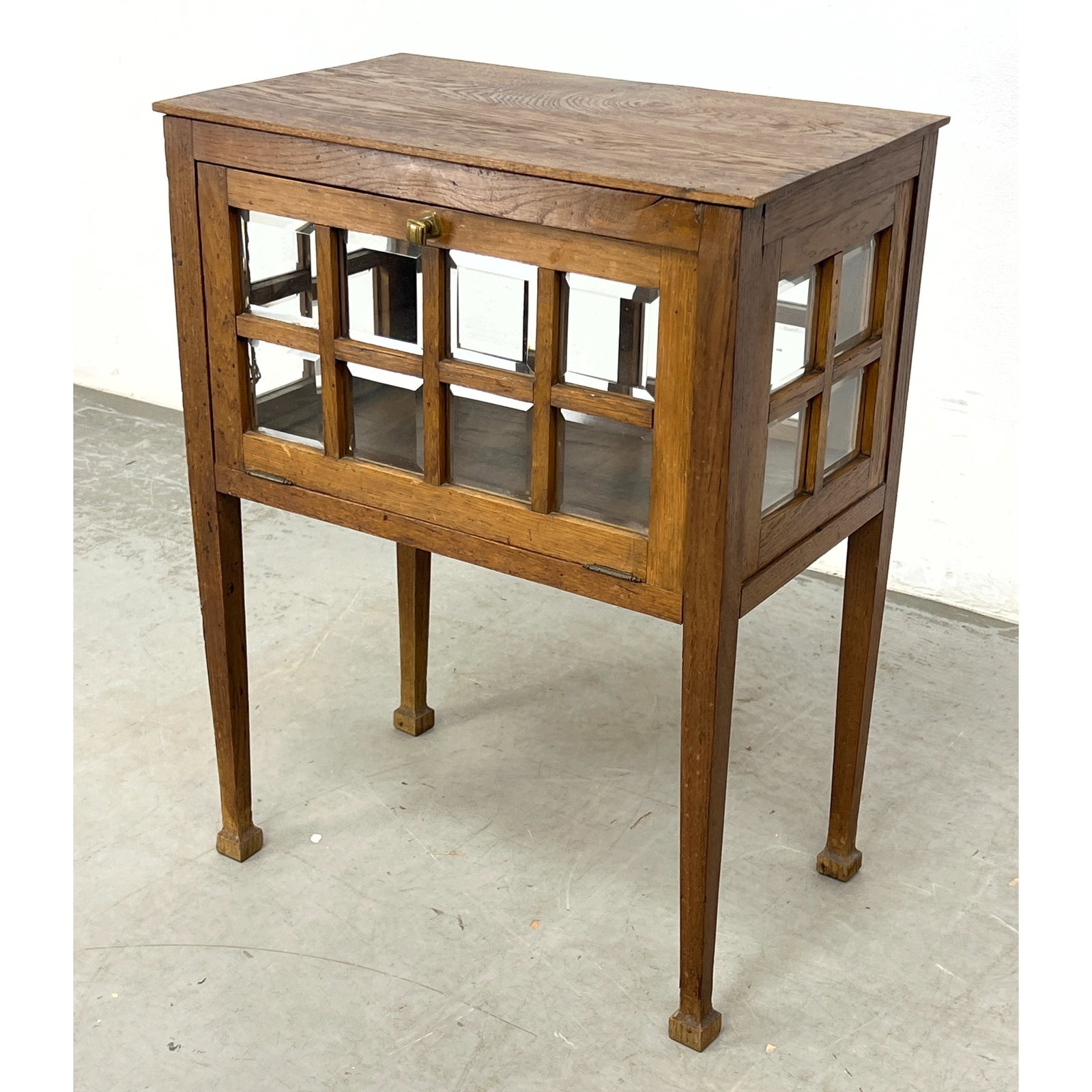 Small Oak Drink Bar Cabinet with Fall Front. Glass panel. (1 of 9)