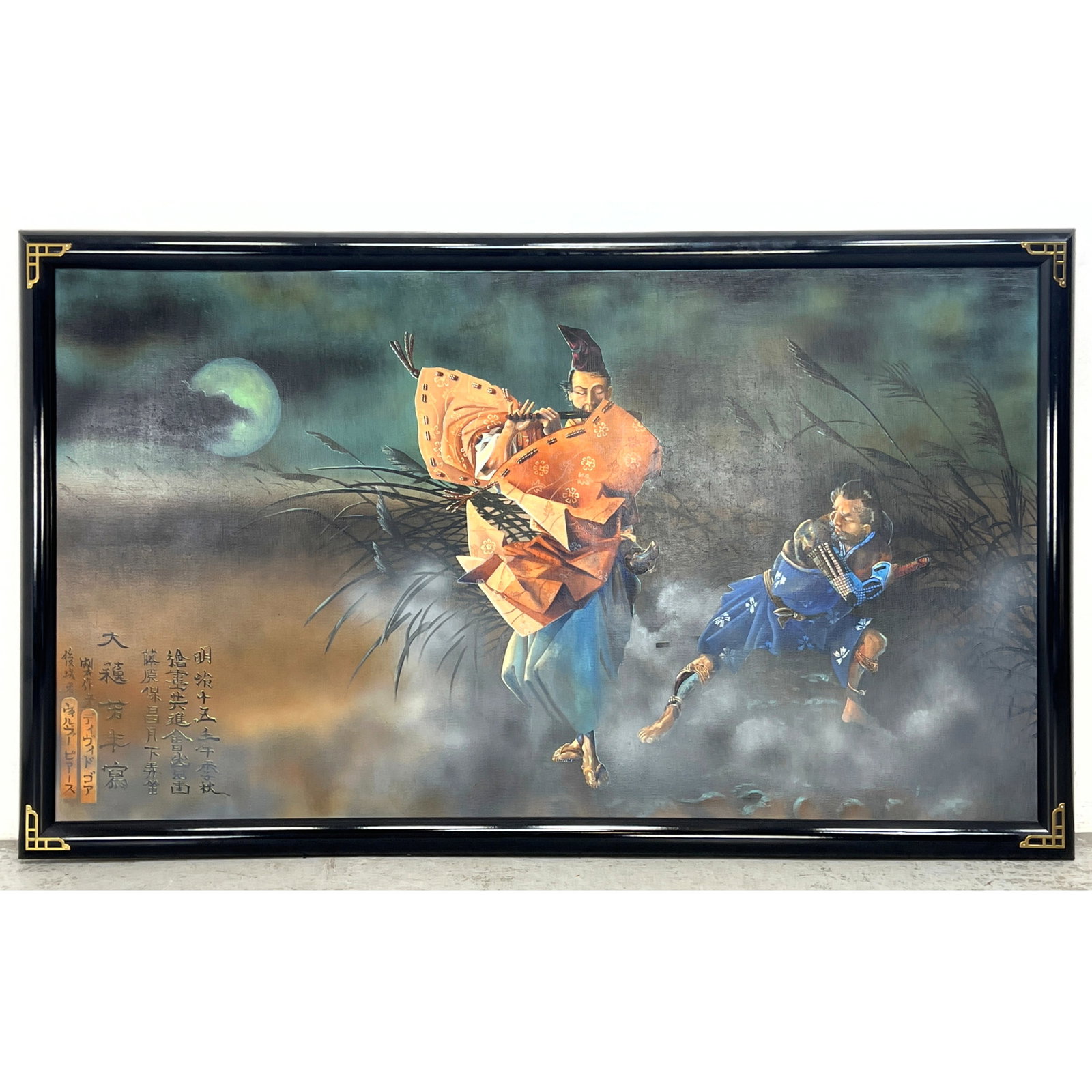 Large Scale Oil Painting by DAVID GORE. Copy of 1883 Yoshitoshi woodblock print of Courtier playing (1 of 14)
