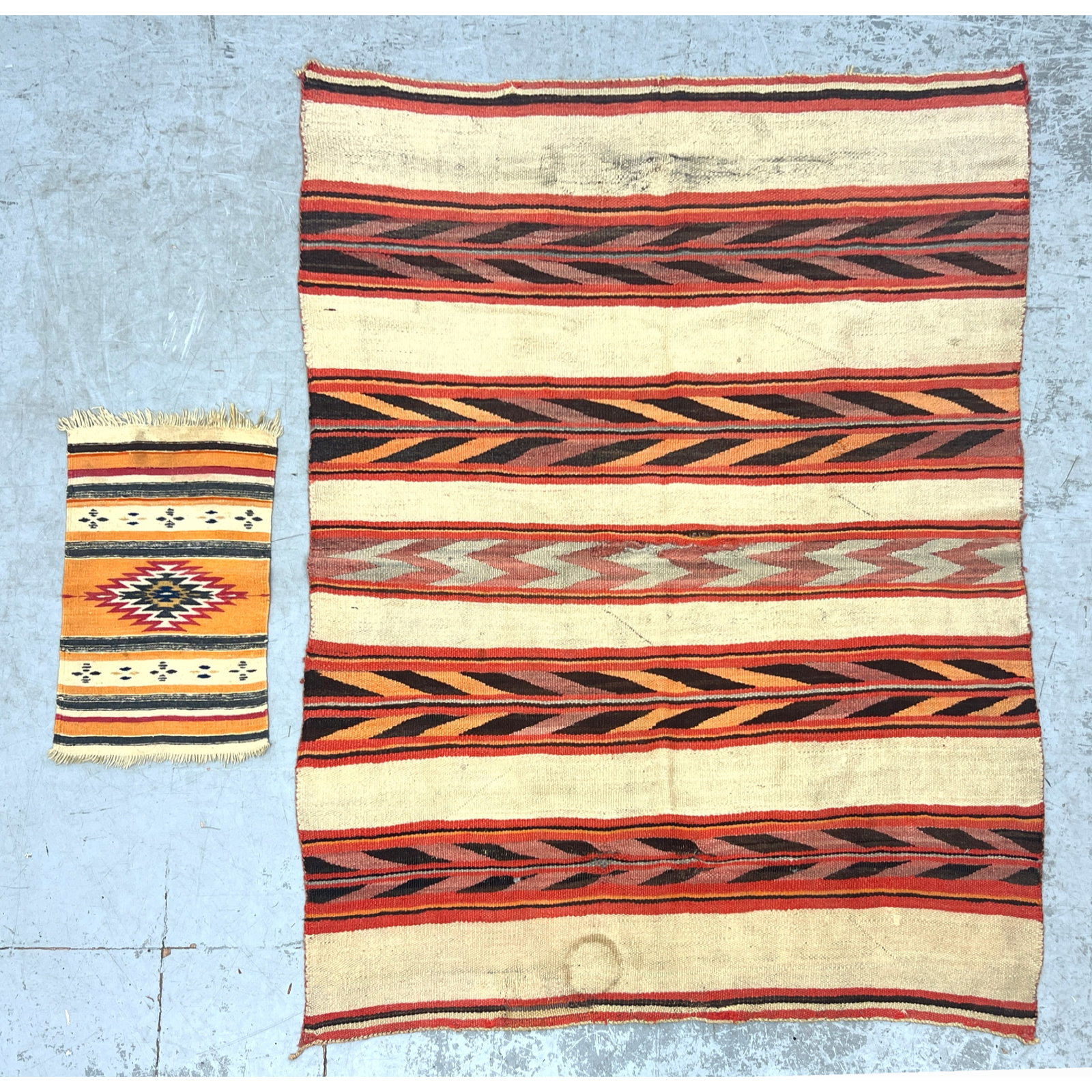 2pcs Southwestern Hand Woven Wool Rugs. Larger Attribute to Navajo Tribe. (1 of 12)