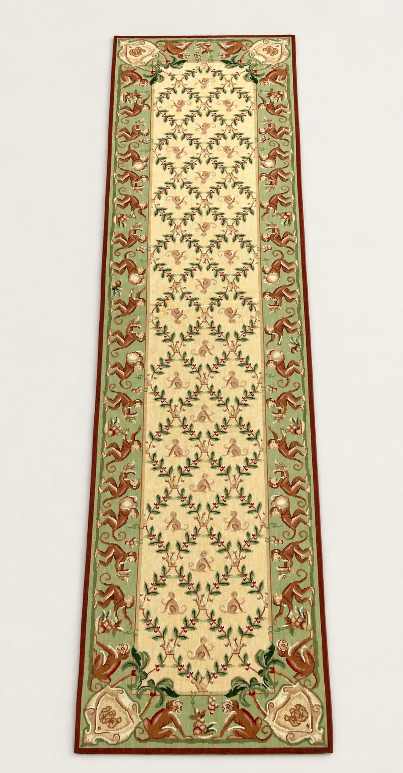 2'4 X 9'8 Pasargad Beige Needlepoint Rug Carpet. Monkeys design.: 2'4 X 9'8 Pasargad Beige Needlepoint Rug Carpet. Monkeys design. Dimensions: Height: 28 inches, Width: 116 inches. ---