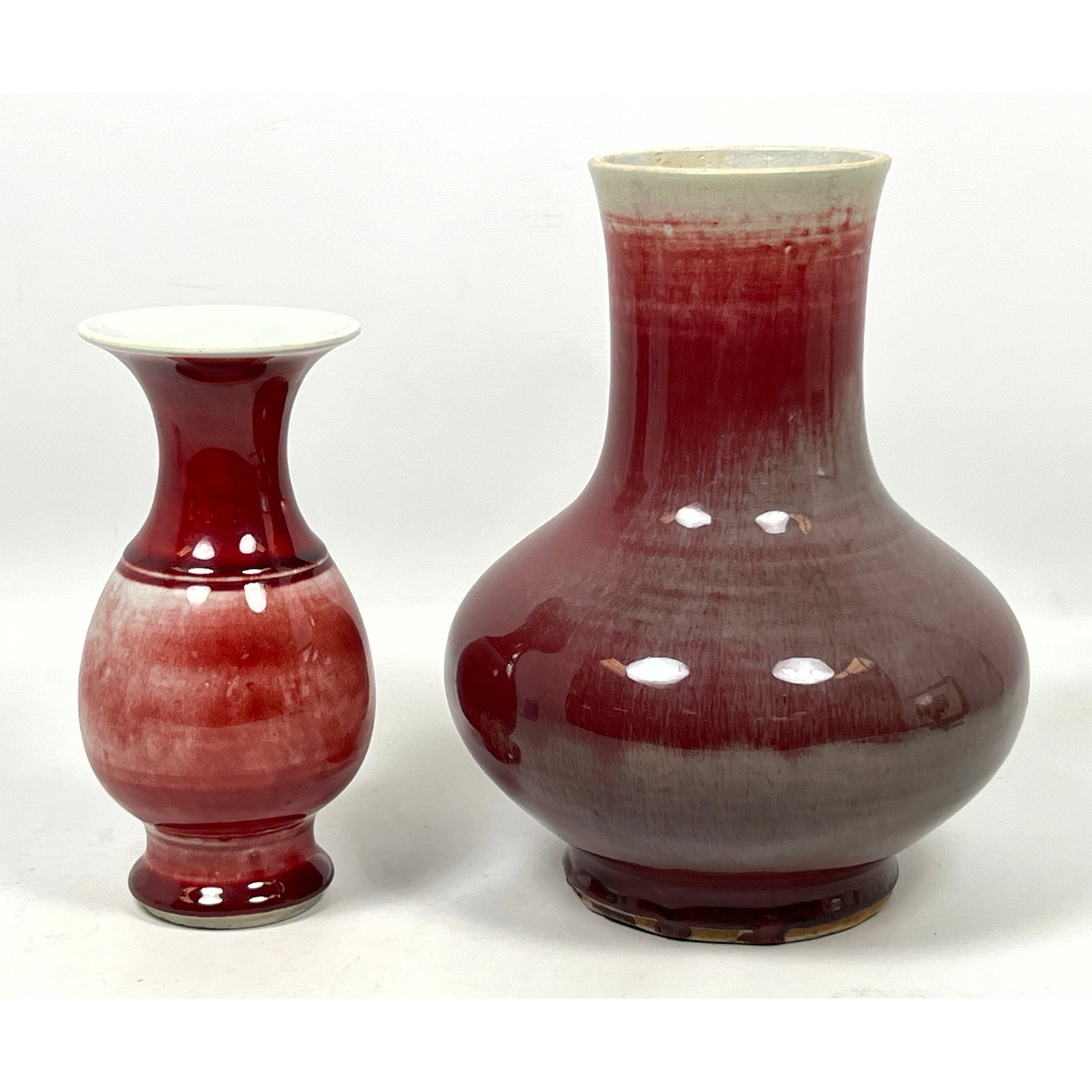 Pair Chinese Vases. Porcelain with High glass red Glazes. Unmarked. (1 of 14)