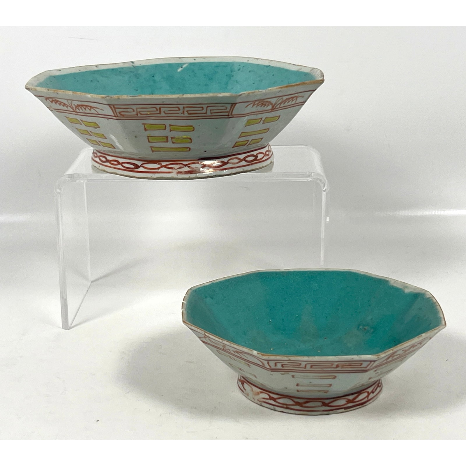 Pair Chinese Porcelain Decorated Octagonal Bowls. (1 of 14)