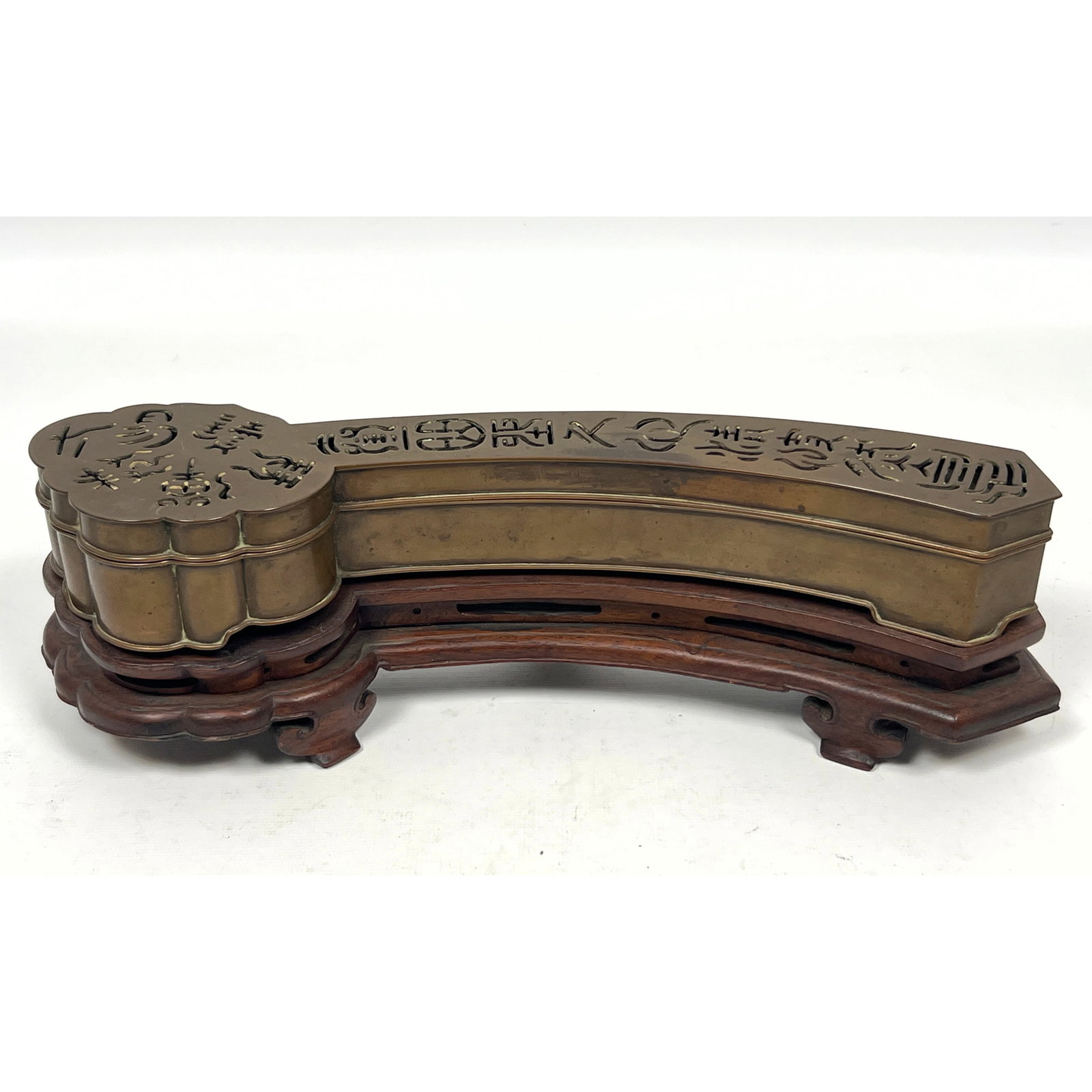 Multipart Chinese incense clock in the form of a ruyi scepter, constructed from paktong (white coppe (1 of 14)