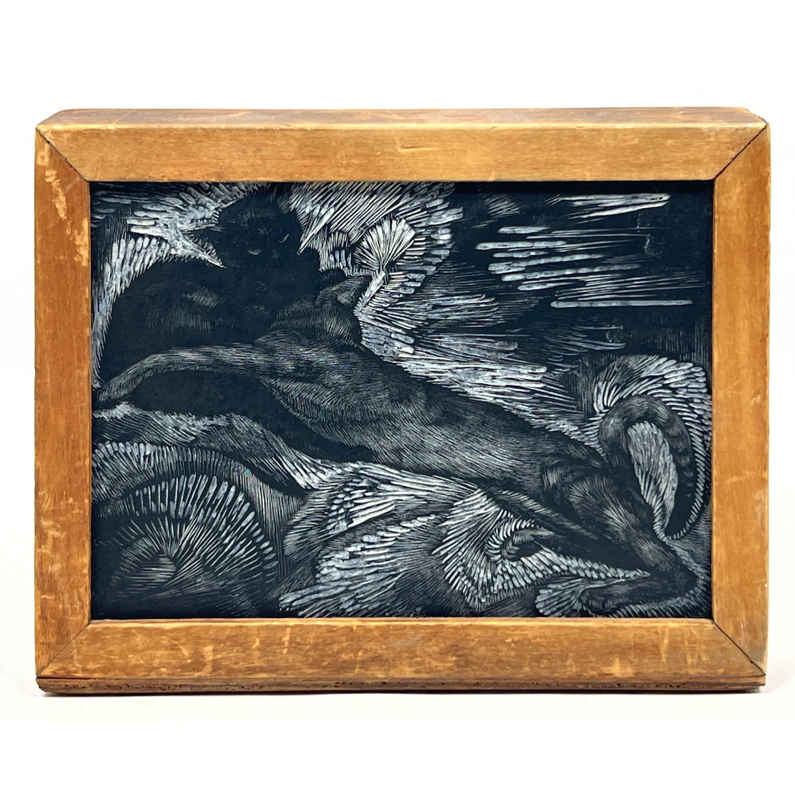Vintage Carved Printing art Block of Cats. Wood frame stand.: Vintage Carved Printing art Block of Cats. Wood frame stand. Dimensions: Height: 6 inches, Width: 8 inches, Depth: 3 inches. --- US Packing and Shipping charge: In house shipping available. Will be ca