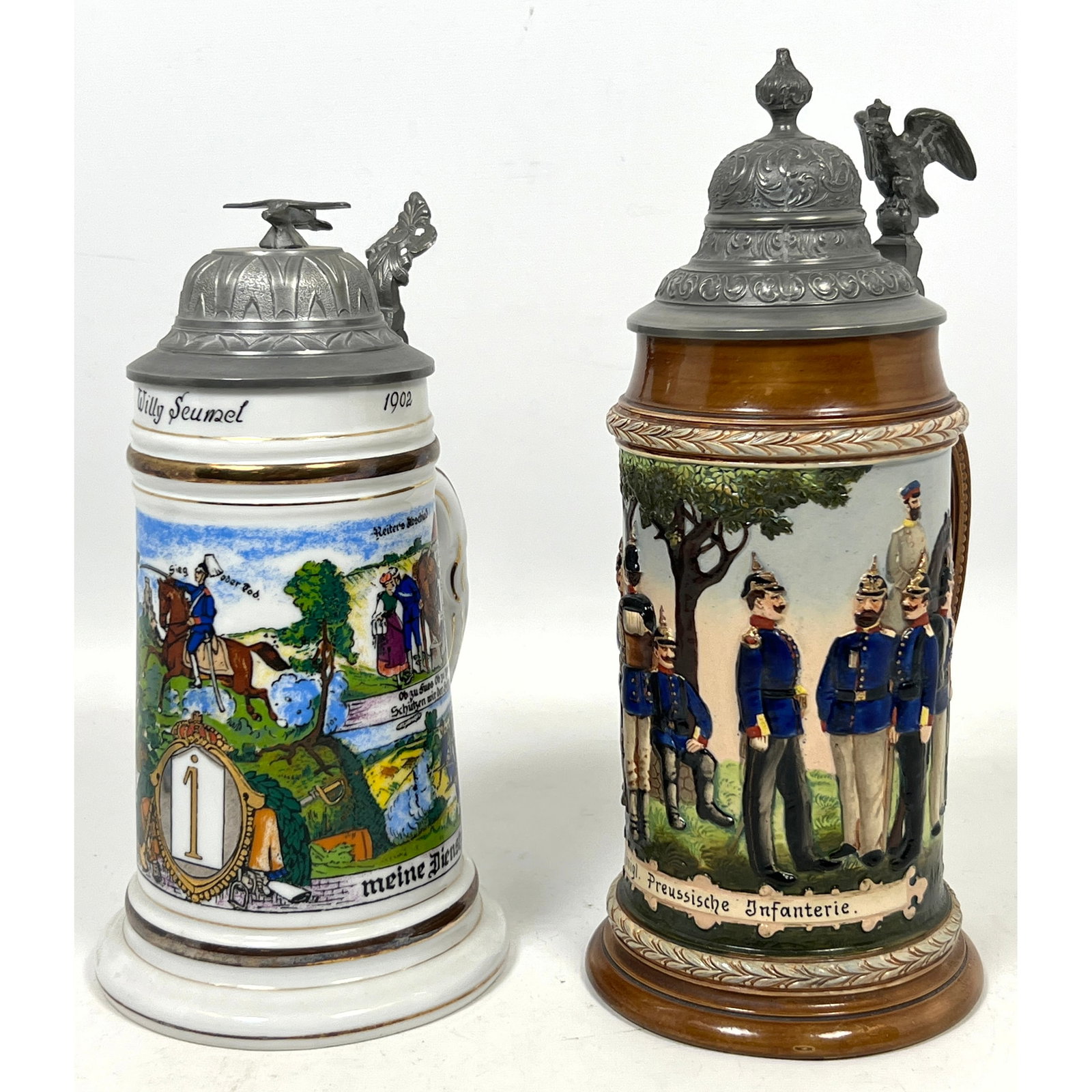 2pcs German beer steins produced in the style of Imperial era regimental reservist souvenirs. Smalle (1 of 17)