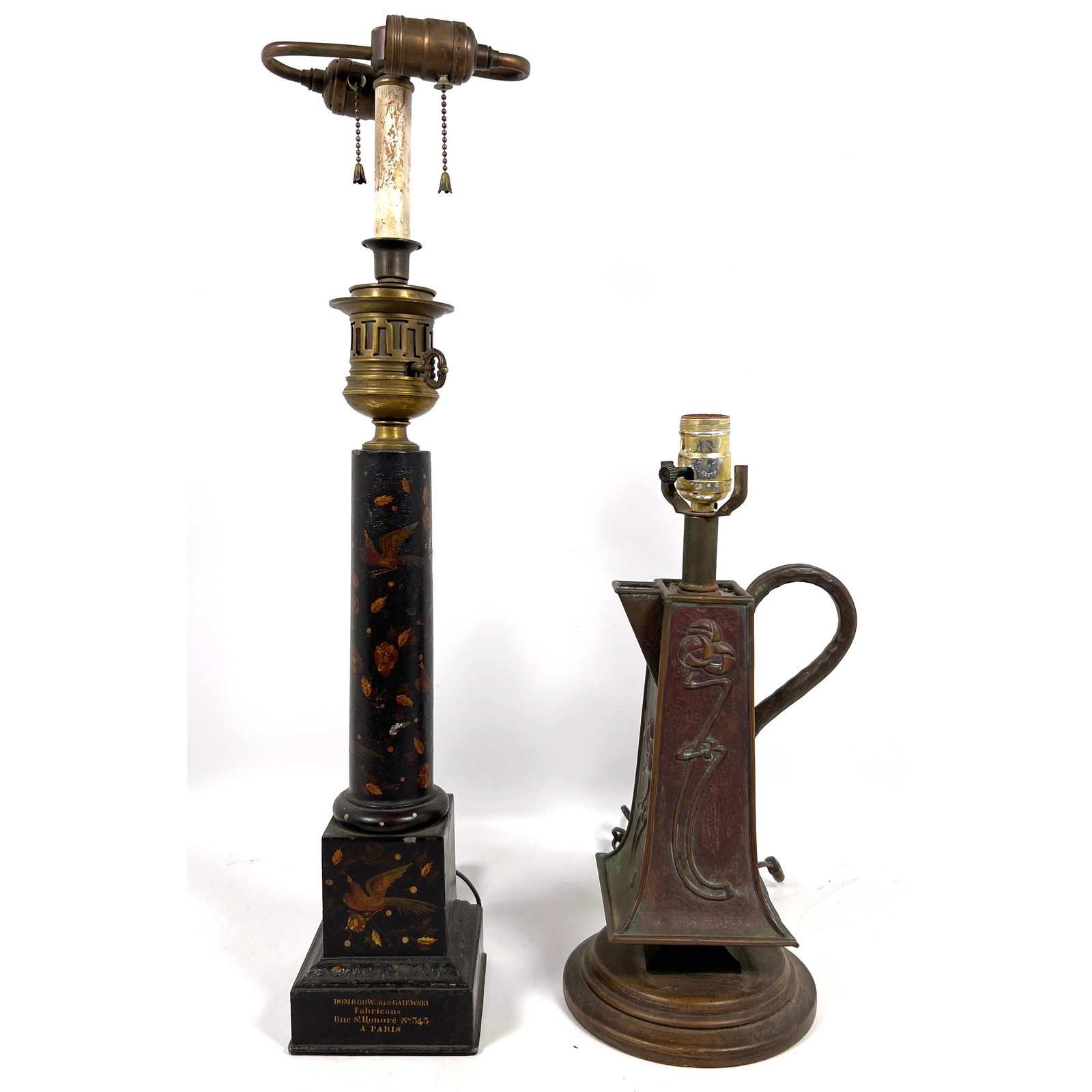 2 Antique Lamps. Dombrowski and Galewski Paris Hand Painted Column Lamp and Art Nouveau Pitcher conv (1 of 18)