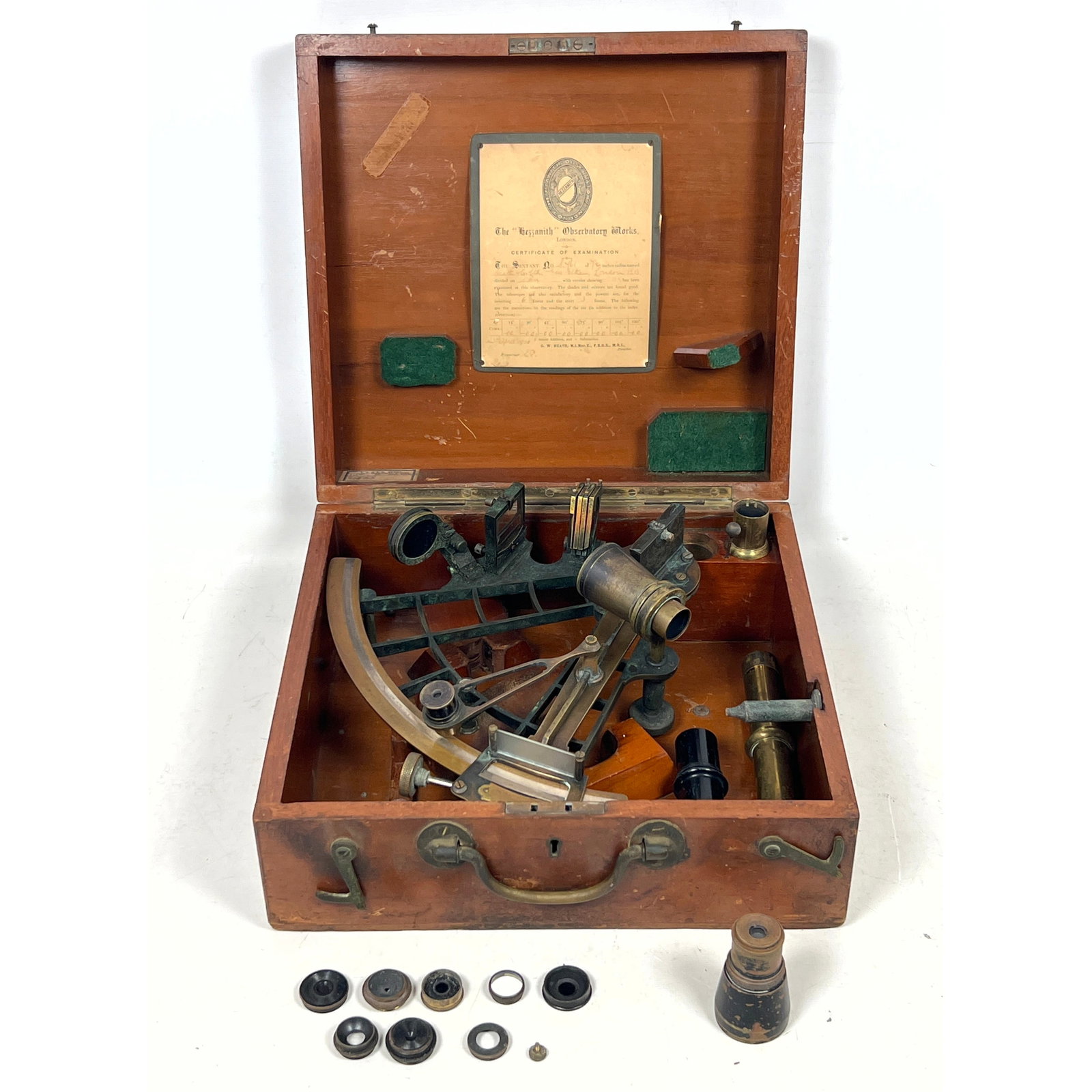 Nautical sextant manufactured by Heath and Company Limited of London under the trade name Hezzanith. (1 of 10)