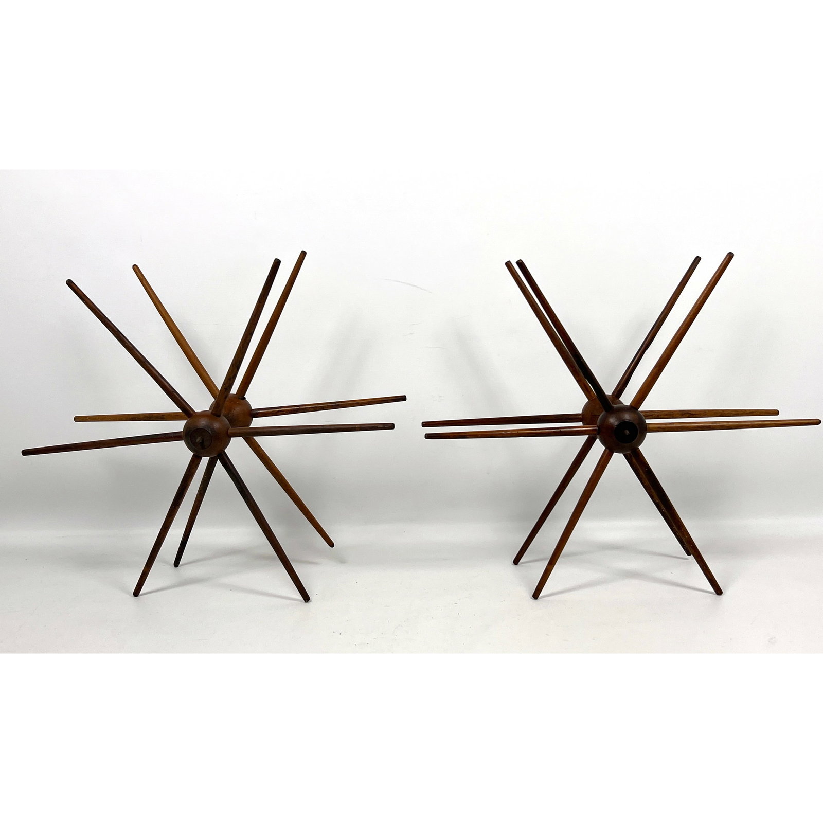 Pair of vintage turned wood textile winding racks or spools, likely originally used in the textile i (1 of 11)