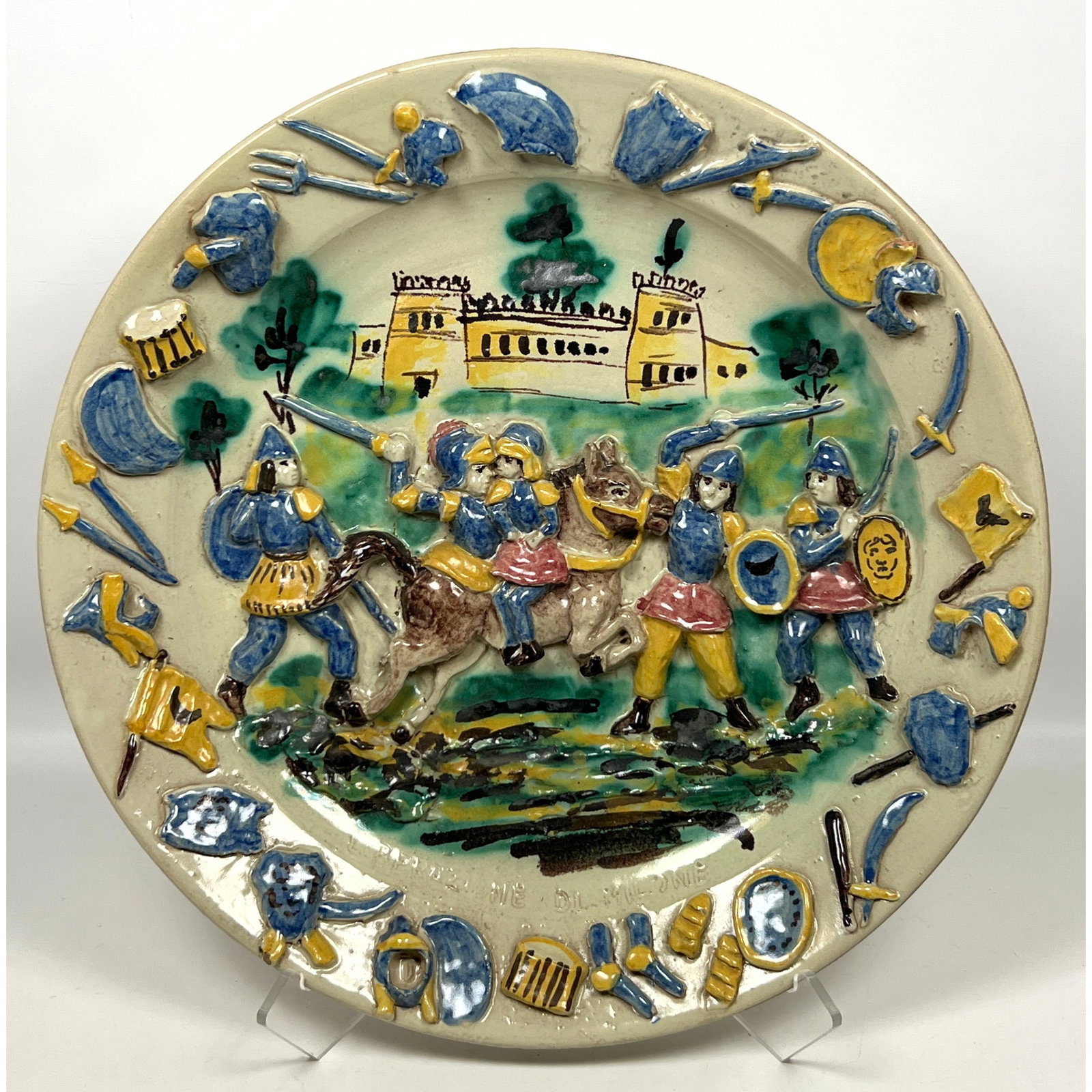 Large Salvatore and Mario tin-glazed earthenware majolica decorative charger hand-crafted in Caltagi (1 of 12)