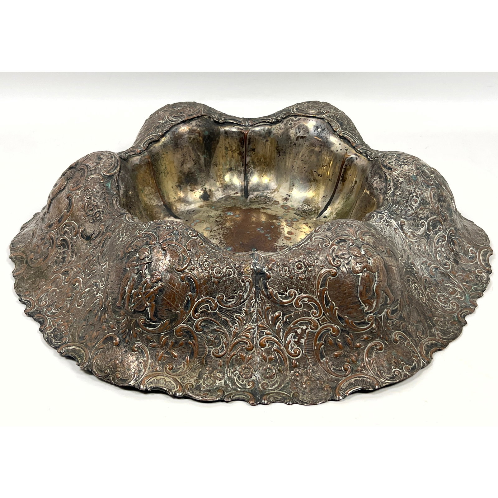 Large silver-on-copper presentation centerpiece bowl featuring elaborate Neo-Dutch style repousse de (1 of 12)