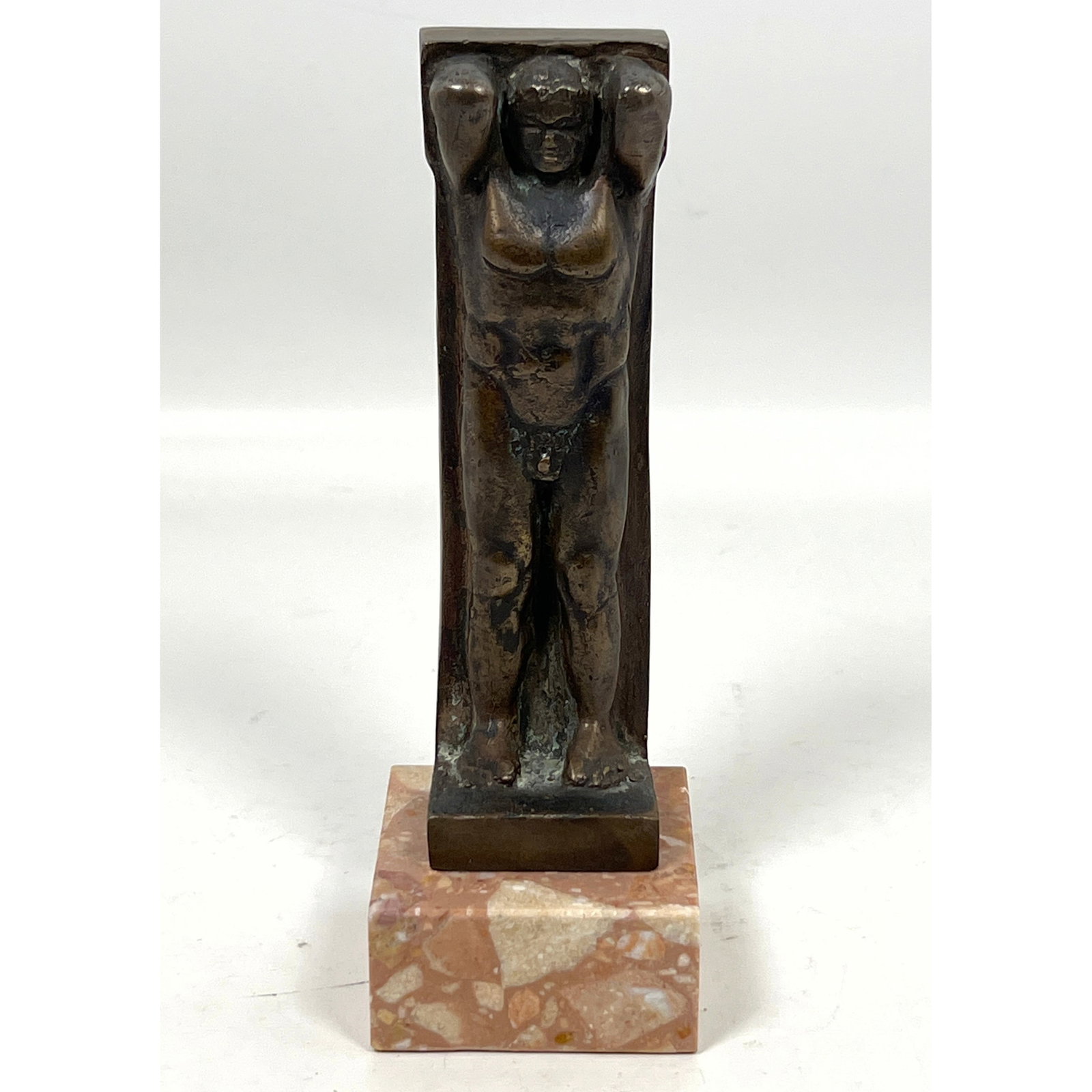 Classical Small Bronze sculpture of Atlas Column on Marble Base. (1 of 8)