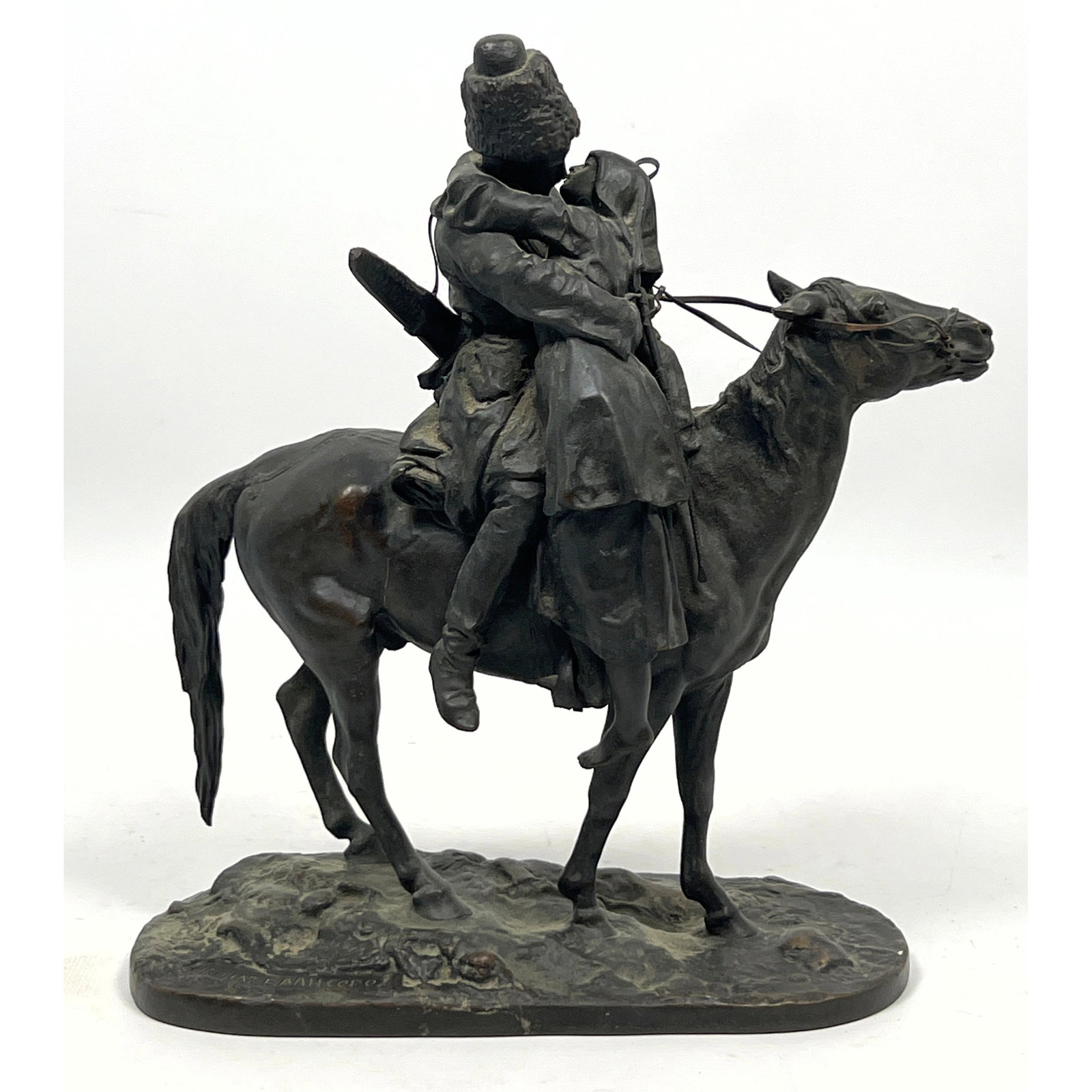 19th century Imperial Russian patinated cabinet bronze titled The Cossack's Farewell by the sculptor (1 of 13)