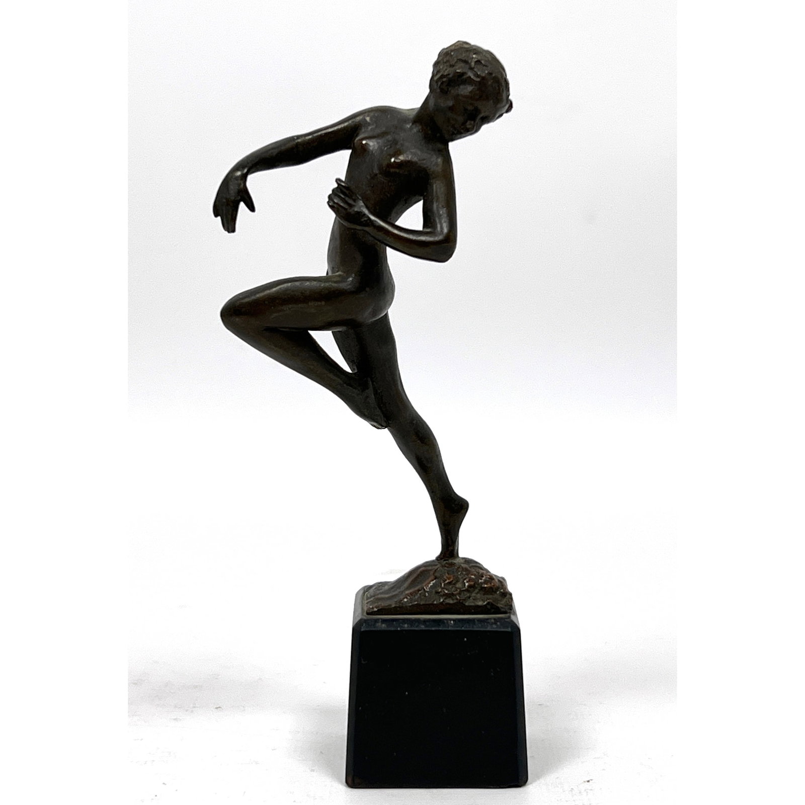 Small Haynsworth Baldrey Art Deco Nude Woman Miniature Bronze Sculpture on Marble Base, Gorham Found: Small Haynsworth Baldrey Art Deco Nude Woman Miniature Bronze Sculpture on Marble Base, Gorham Foundry. Dimensions: Height: 5.5 inches, Width: 2.25 inches, Depth: 2.5 inches. --- US Packing and Shippi