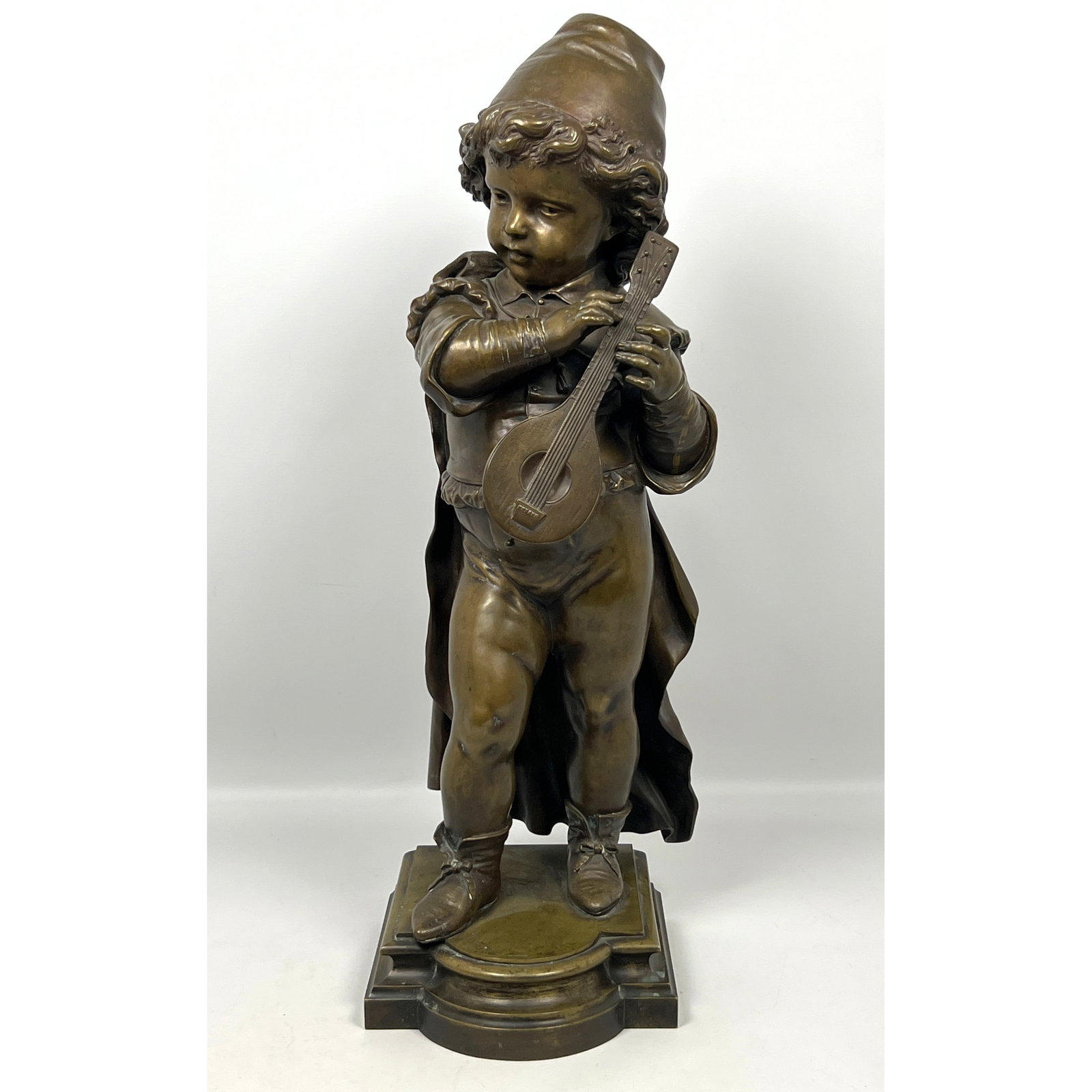 French Bronze Sculpture of Child with Lute. Stamped Susse and Tiffany Co. Figure after Nicolas Lecor: French Bronze Sculpture of Child with Lute. Stamped Susse and Tiffany Co. Figure after Nicolas Lecornet Dimensions: Height: 21.5 inches, Width: 8 inches, Depth: 8 inches. ---