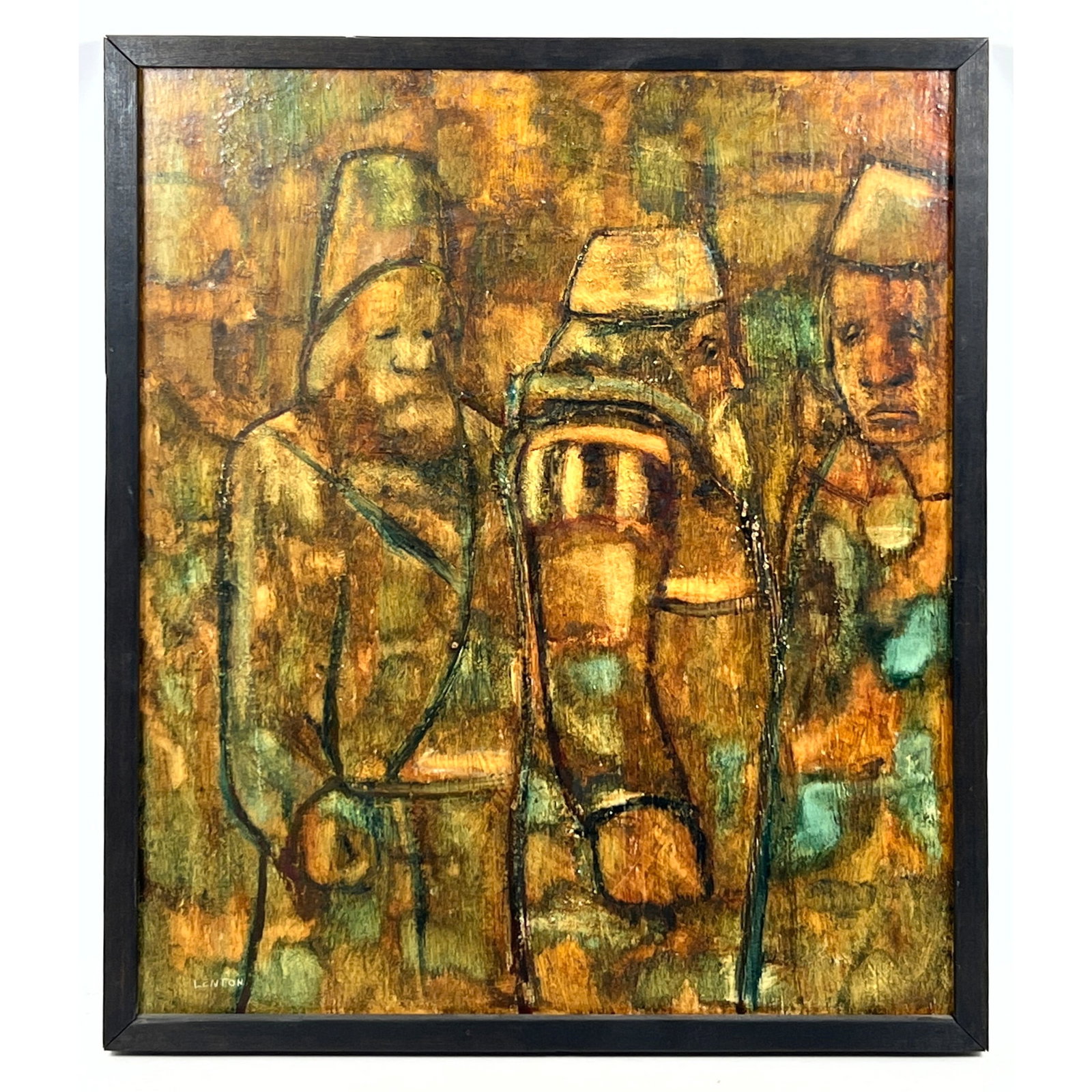 Robert T. Lenton Modernist Figure Painting Titled Judges.: Robert T. Lenton Modernist Figure Painting Titled Judges. Dimensions: Height: 25.5 inches, Width: 21 inches. --- US Packing and Shipping charge: In house shipping available. Will be calculated once de