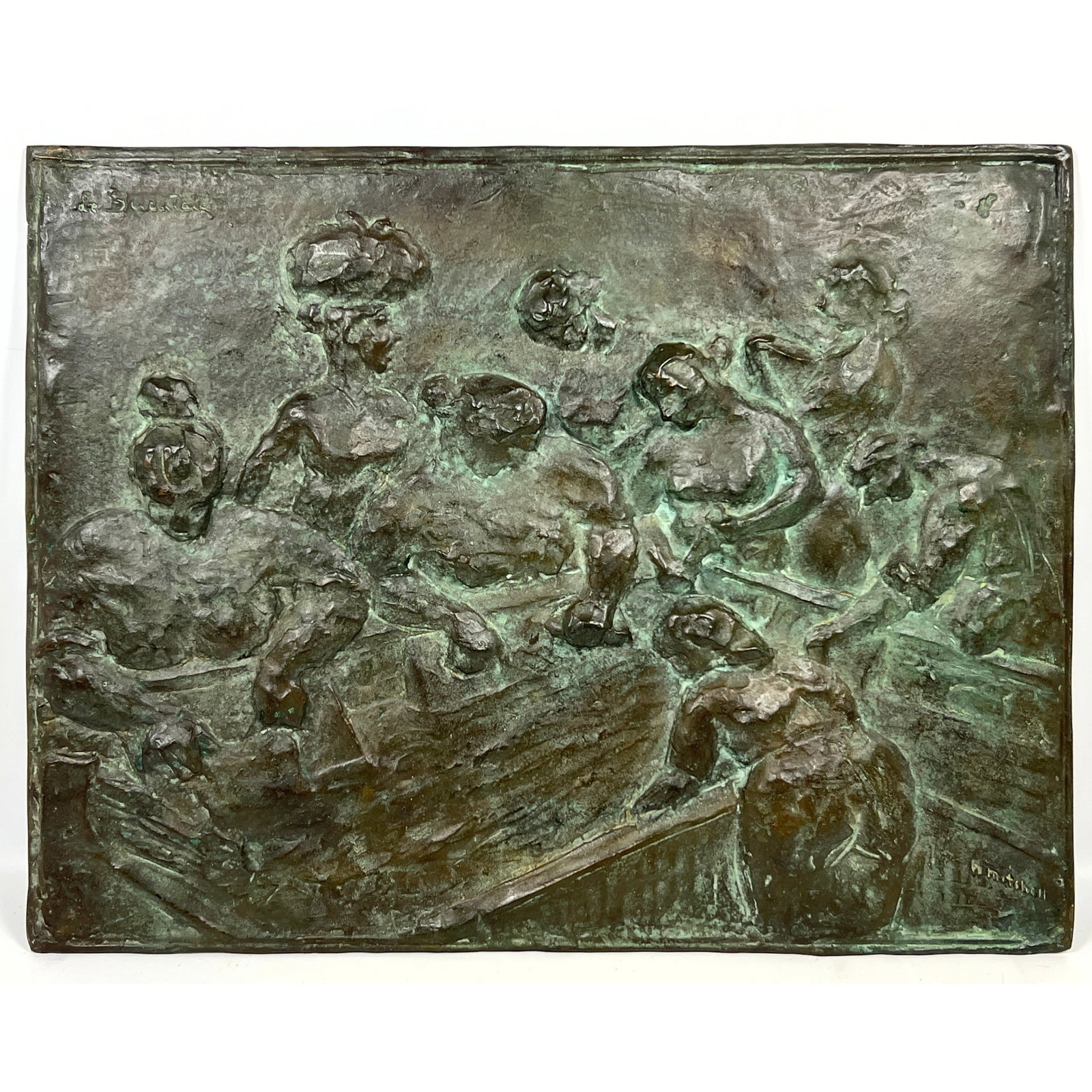 Henry Mitchell Bronze Relief Plaque. Heavy bronze relief of figures at wash. women working in a laun (1 of 12)