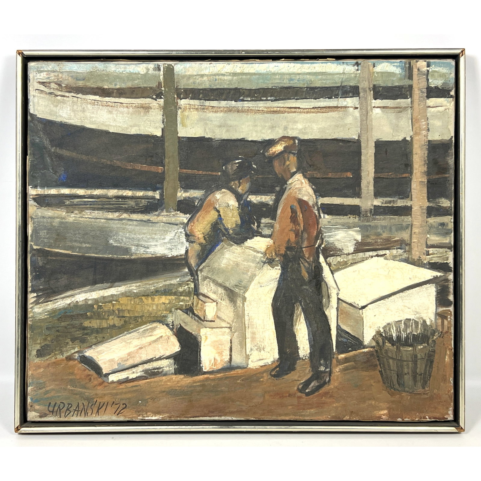 Urbanski 72 Painting on Canvas. Dock workers in the WPA style. (1 of 9)