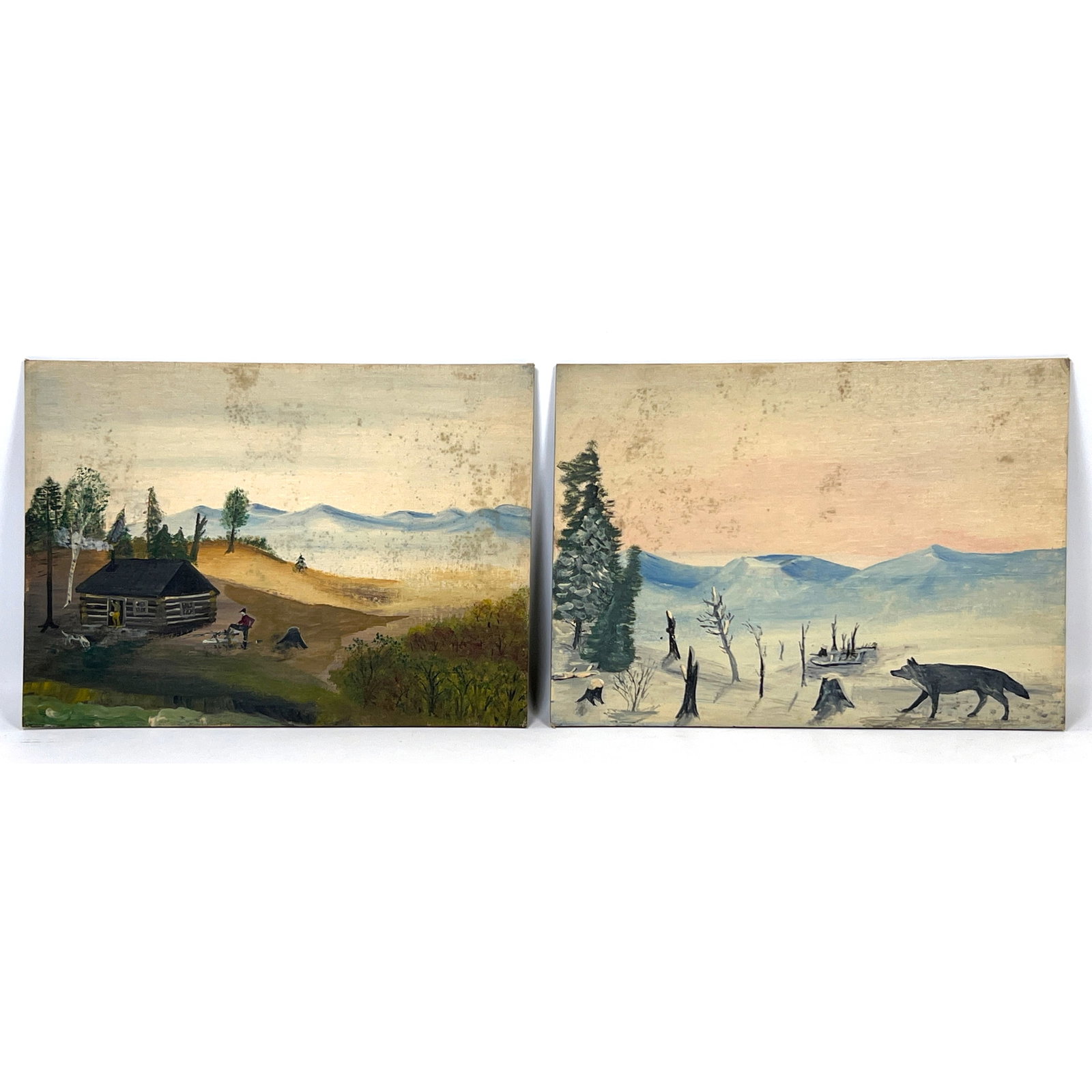 Pair of Naive Style Paintings on Board. (1 of 15)