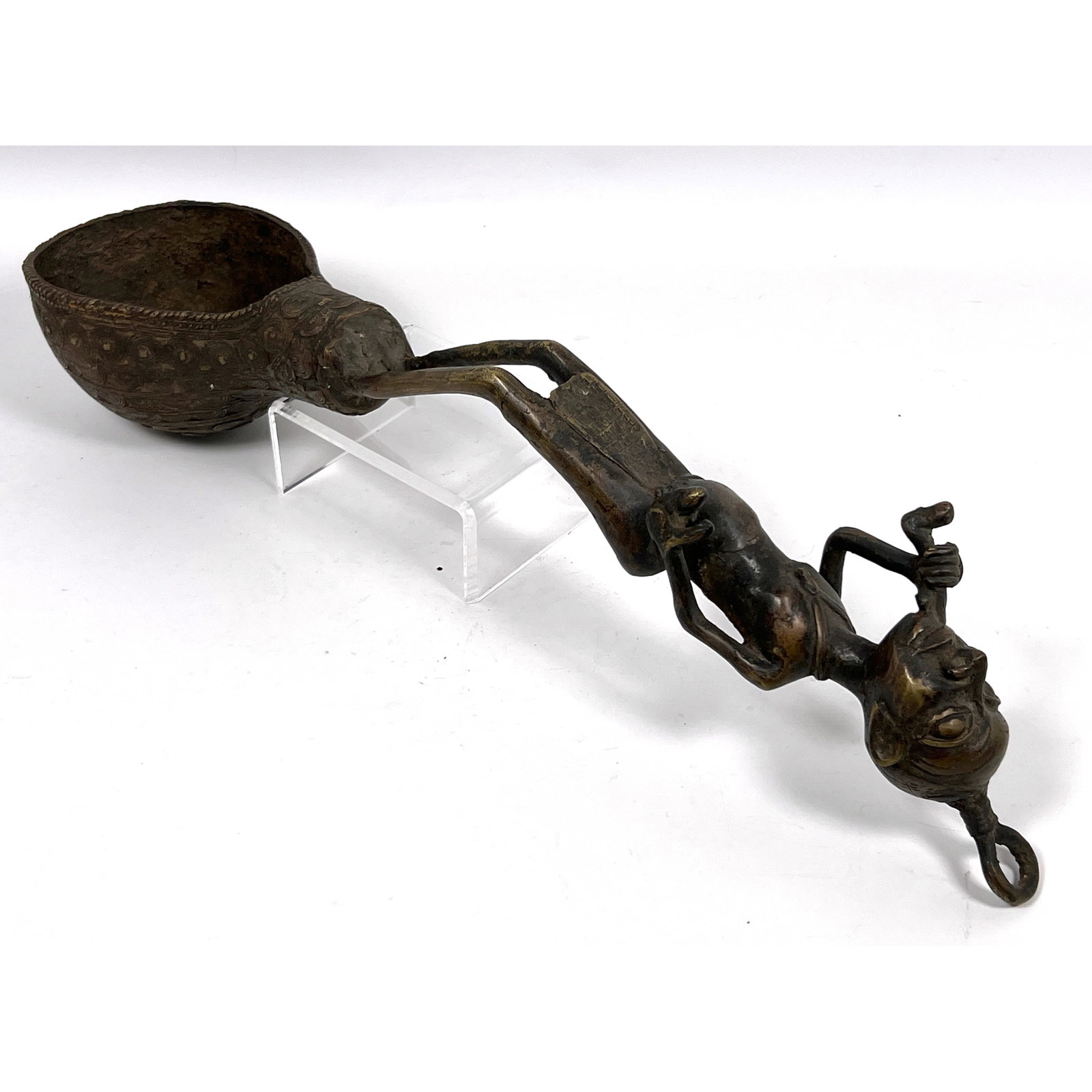 Large bronze ceremonial prestige scoop. African Figural Design. Possibly Bamileke or Bamum peoples. (1 of 11)