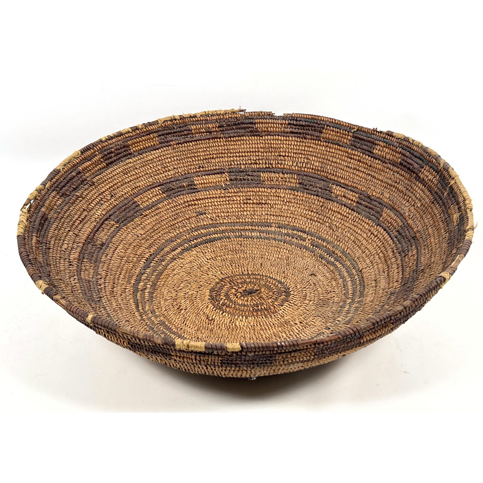 Large and shallow Southwestern Native American coiled basket bowl, constructed with natural plant fi (1 of 12)