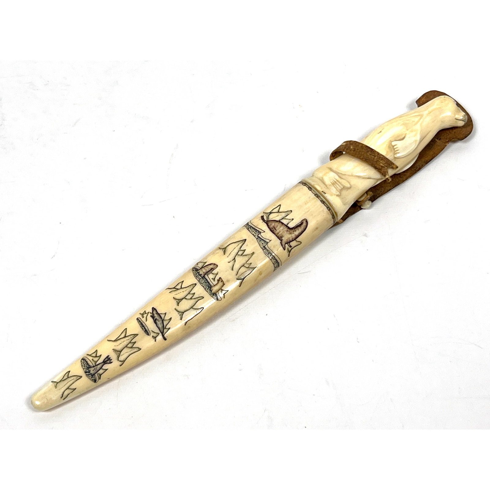 Soviet-era carved letter opener and matching scabbard originating from the village of Uelen in the C (1 of 15)