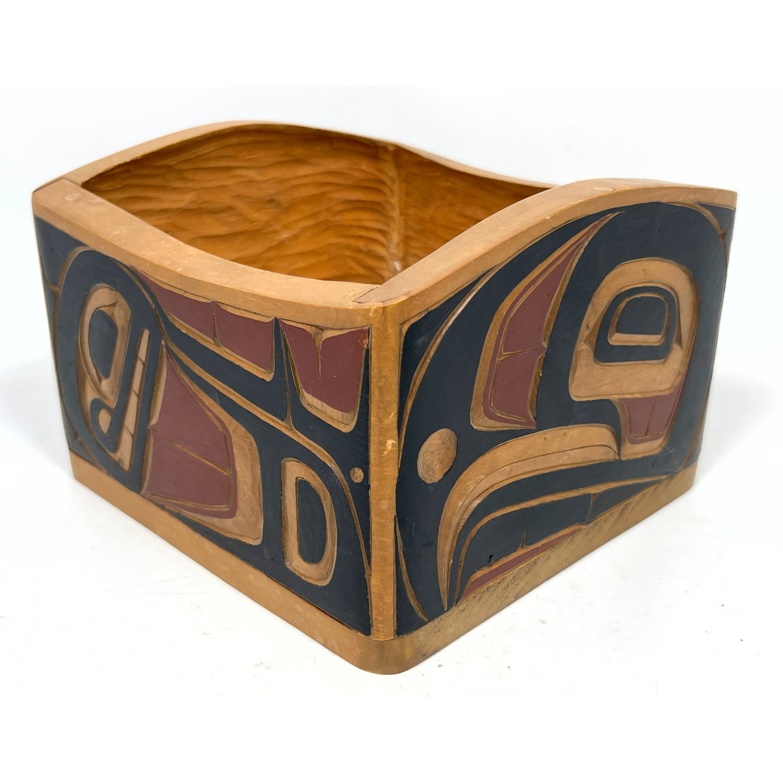 1974 Larry Rosso carved and polychrome painted wooden vessel box by Carrier (Dakelh) artist Larry Ro (1 of 12)