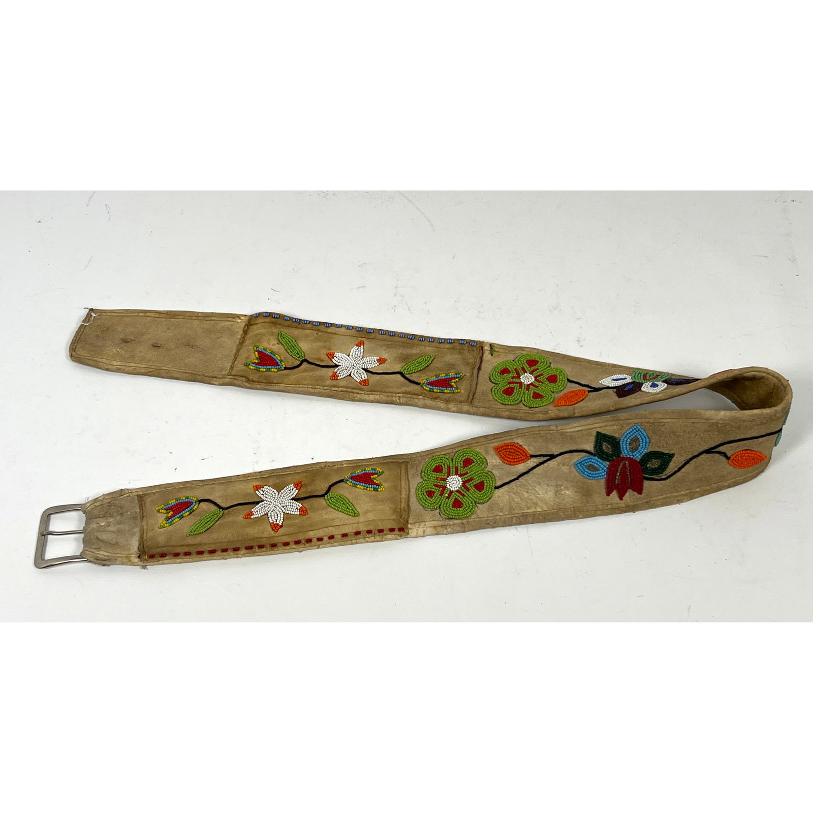 Woodland Great Lakes style Beaded Leather Belt. Native American Handcrafted. Colorful Glass Seed Bea (1 of 10)