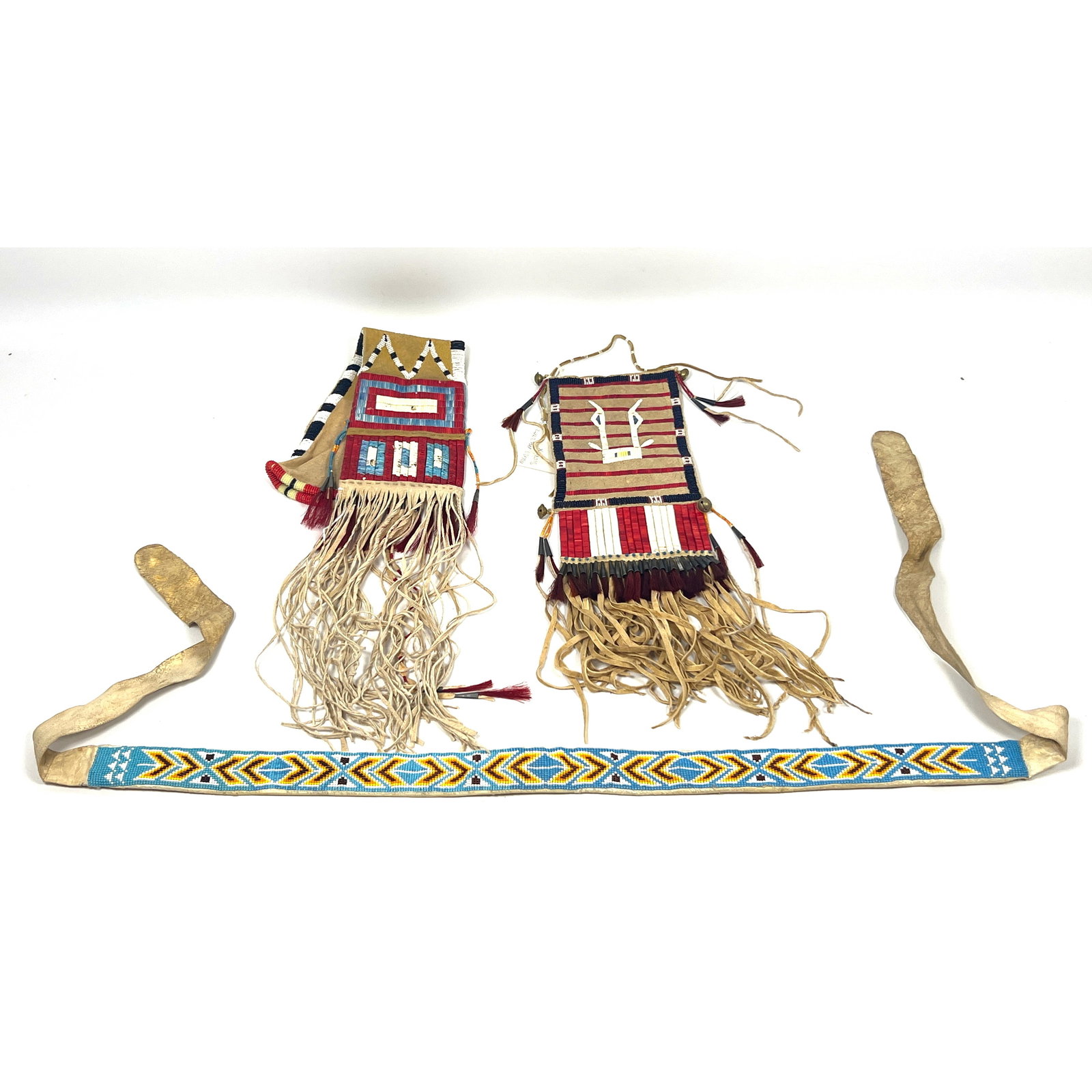 Native American Beaded Objects. Sioux Mens Bag, Blackfeet Heritage Gallery, Beaded Belt. (1 of 18)
