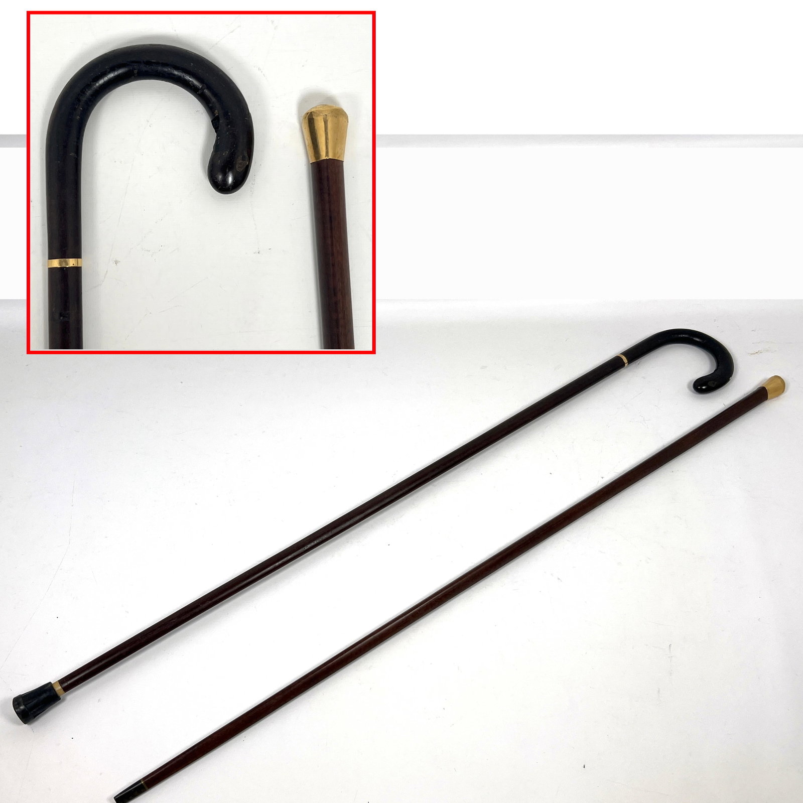 2pcs Antique Canes Walking Sticks. 14k Gold Accents. (1 of 12)