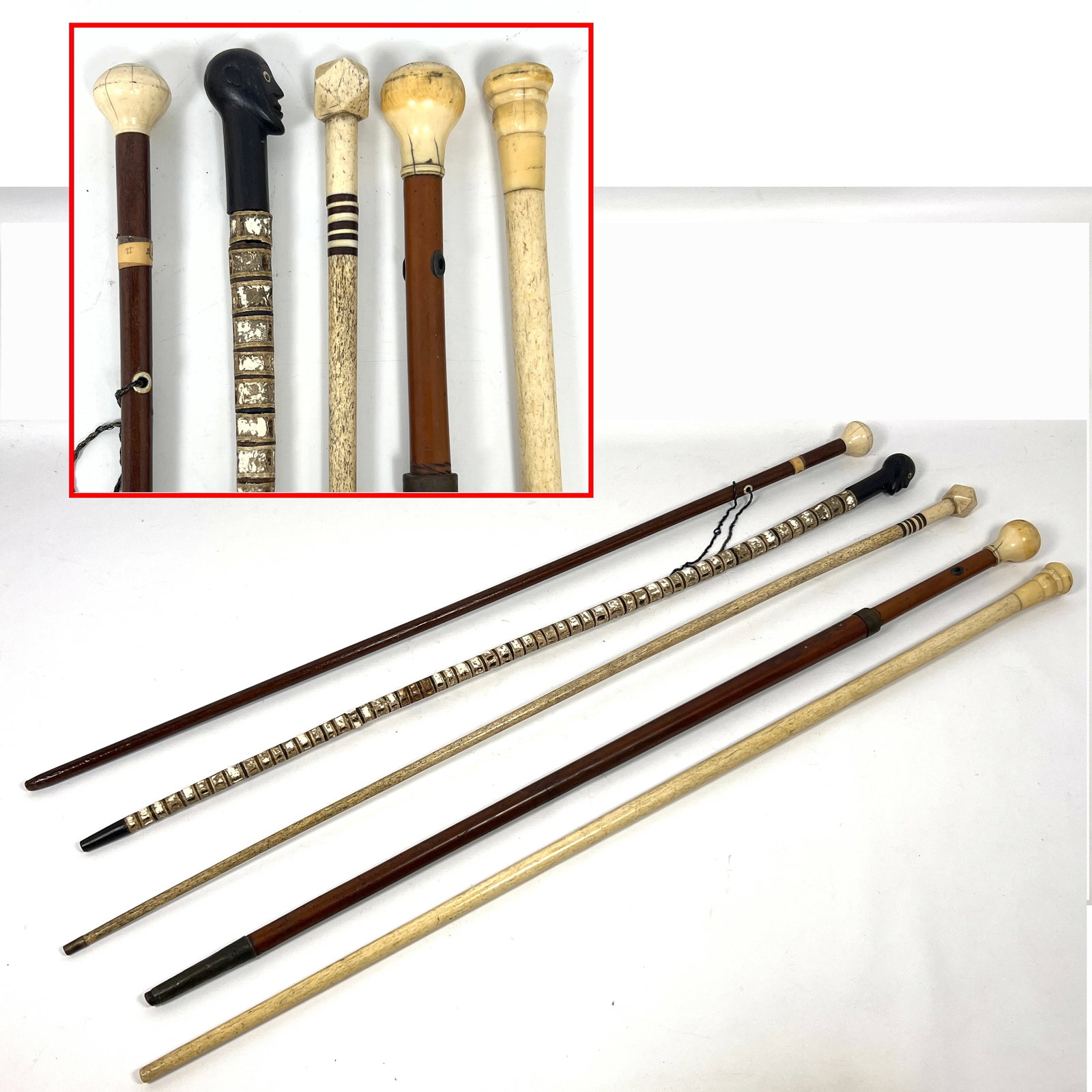 5pcs Antique Canes and Walking Sticks. Ethnic with vertebra, Sword Cane, etc. (1 of 19)
