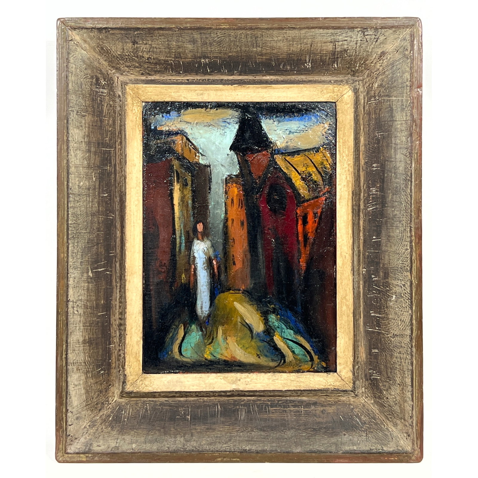 Artist Signed Expressionist Painting on board. Village Street. (1 of 11)