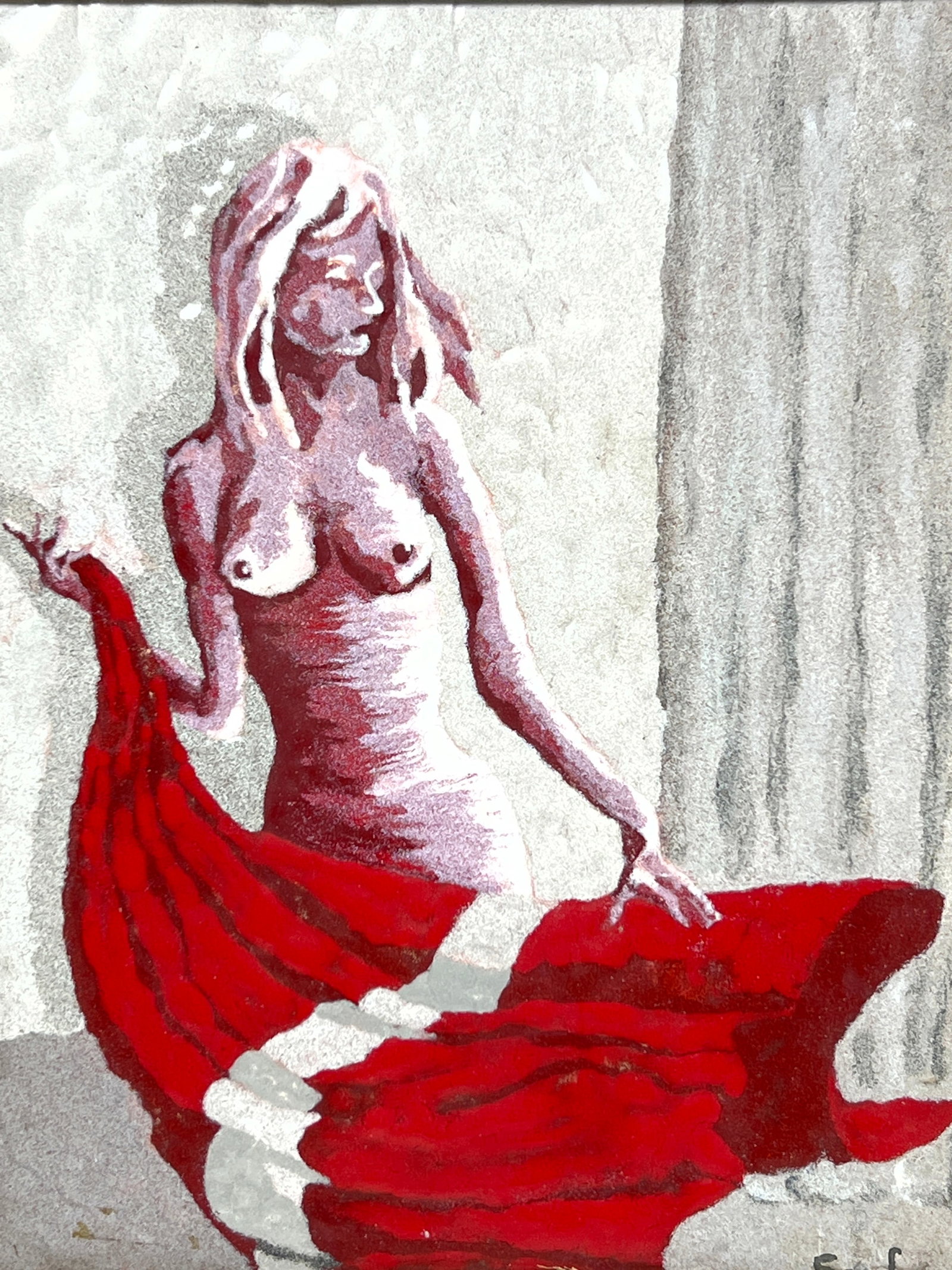 Sanford enamel on metal plaque. Painting of nude figure.: Sanford enamel on metal plaque. Painting of nude figure. Dimensions: Frame Height: 18 inches, Frame Width: 16 inches. - Image Size: Image Height: 9.5 inches, Image Width: 7.5 inches. --- US Packing an