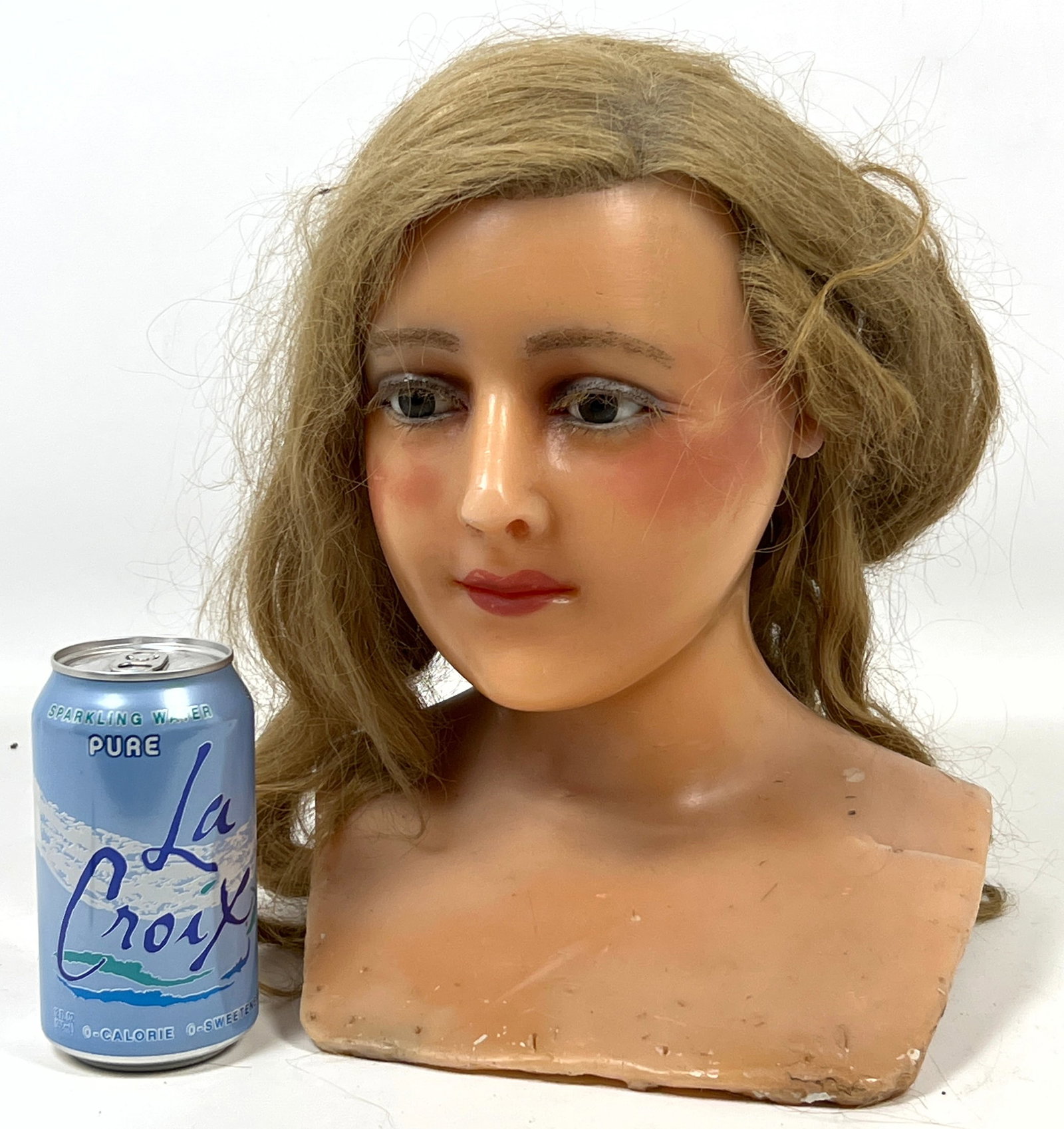 Vintage Wax Bust Sculpture with real Hair. Department store or millinery display - 3