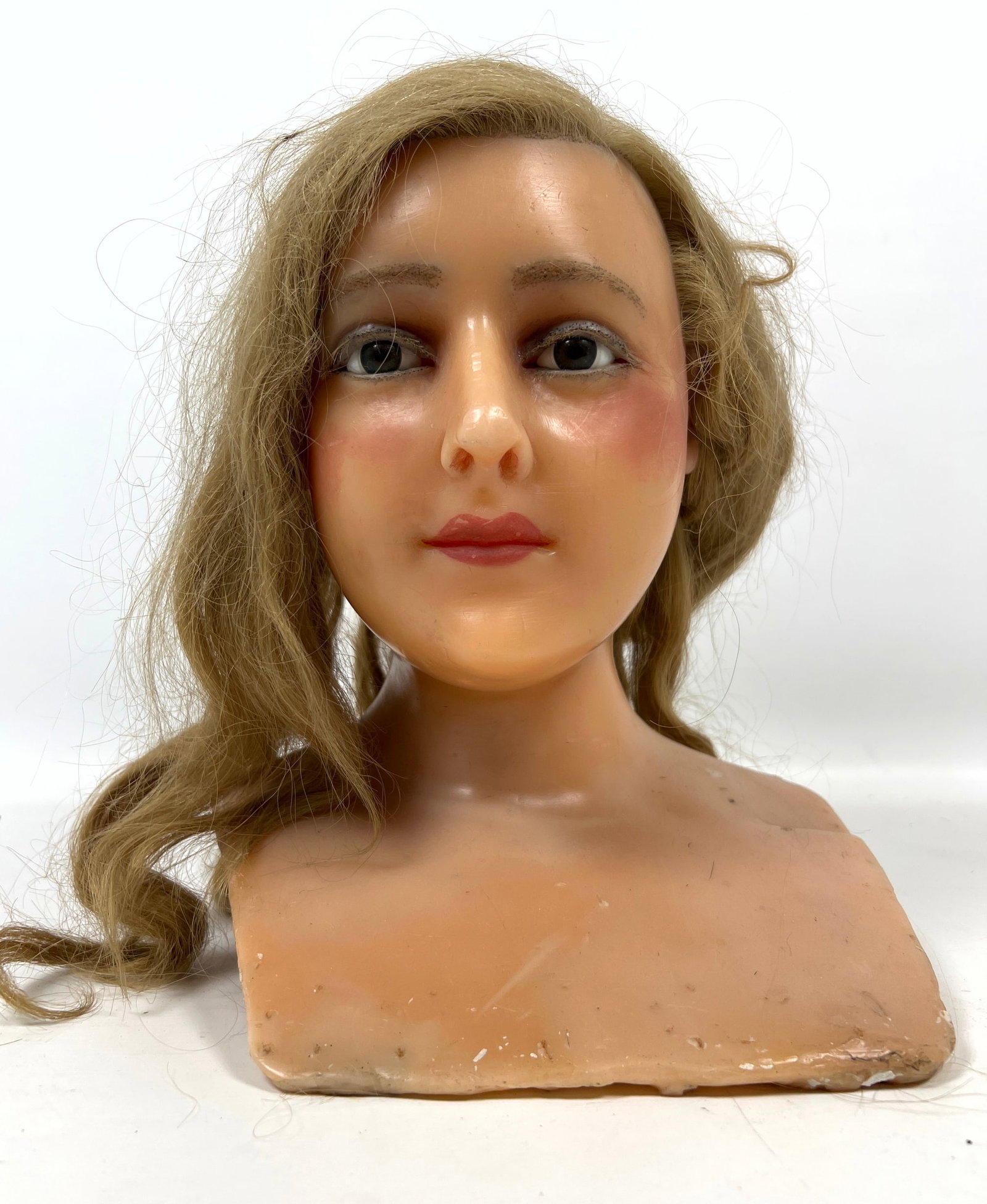 Vintage Wax Bust Sculpture with real Hair. Department store or millinery display - 4
