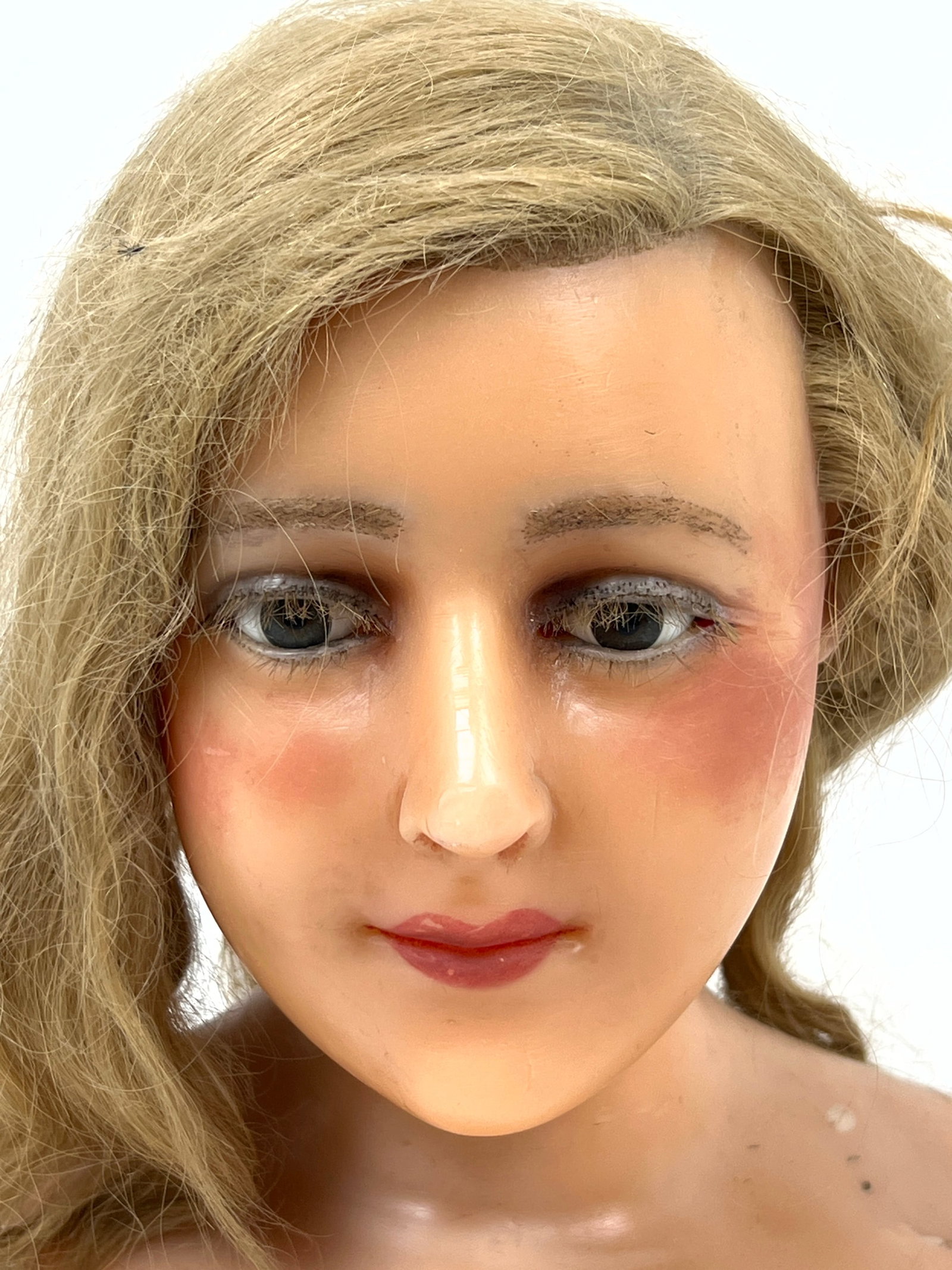 Vintage Wax Bust Sculpture with real Hair. Department store or millinery display - 5