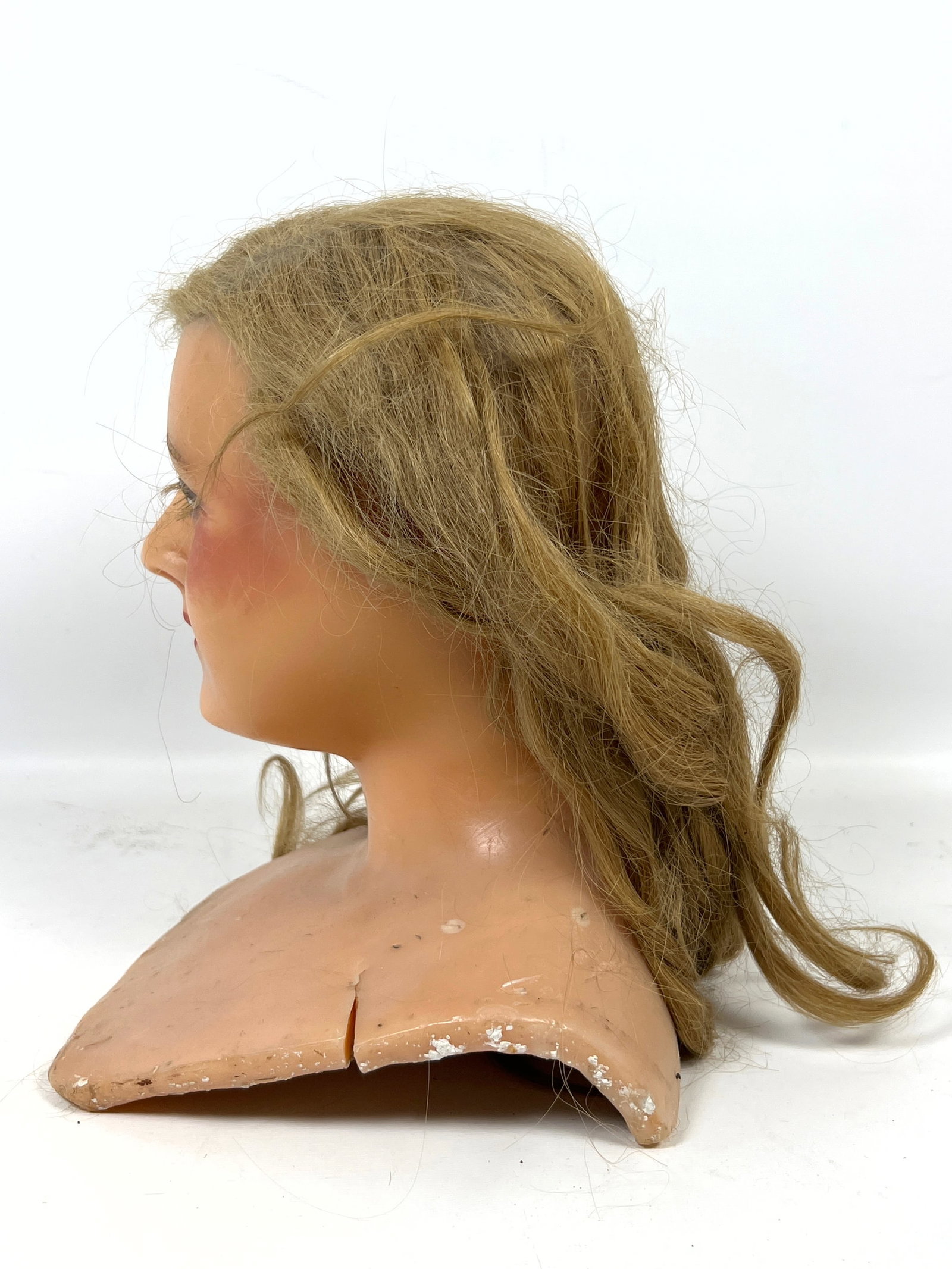 Vintage Wax Bust Sculpture with real Hair. Department store or millinery display - 6