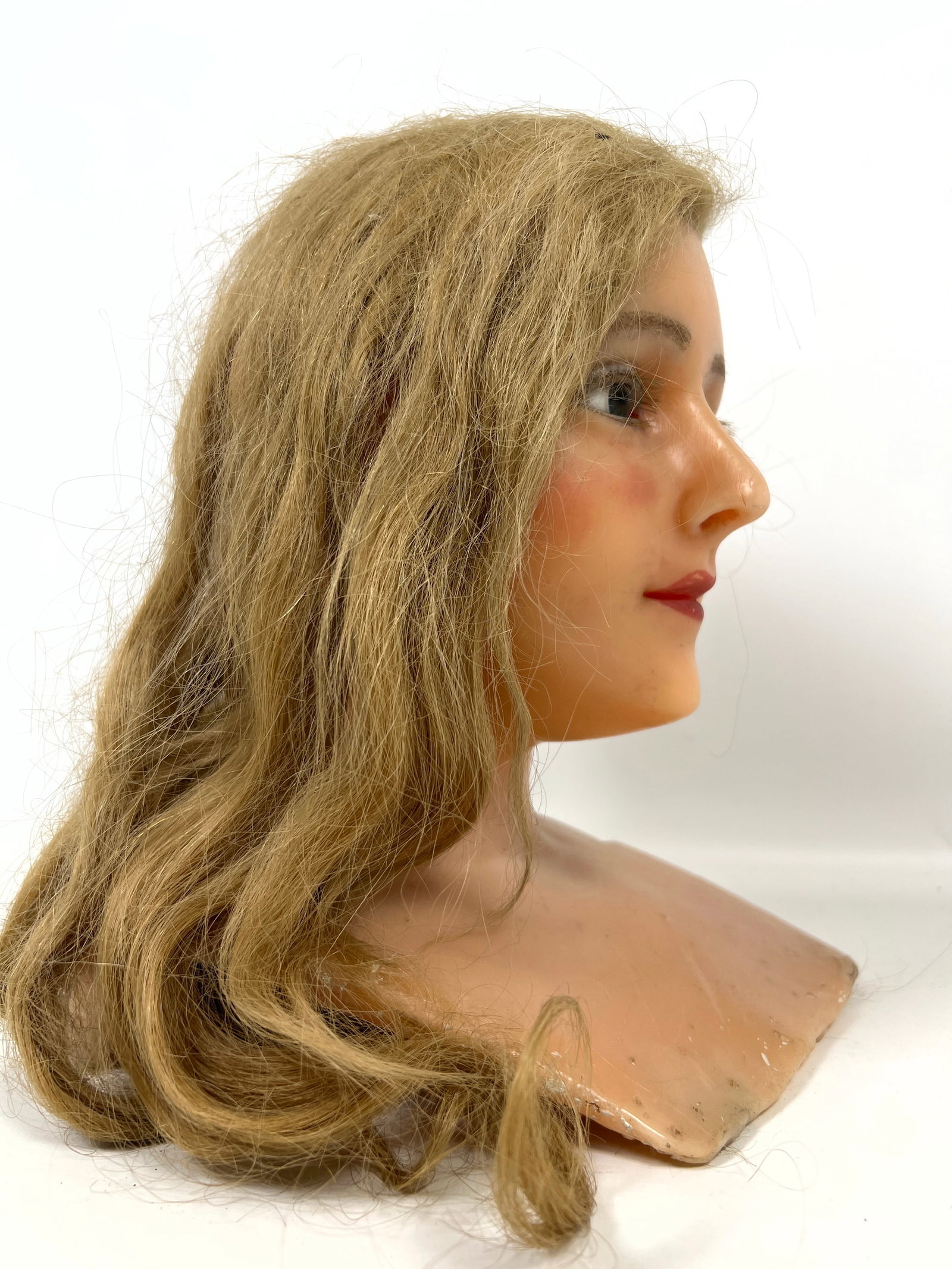 Vintage Wax Bust Sculpture with real Hair. Department store or millinery display - 8
