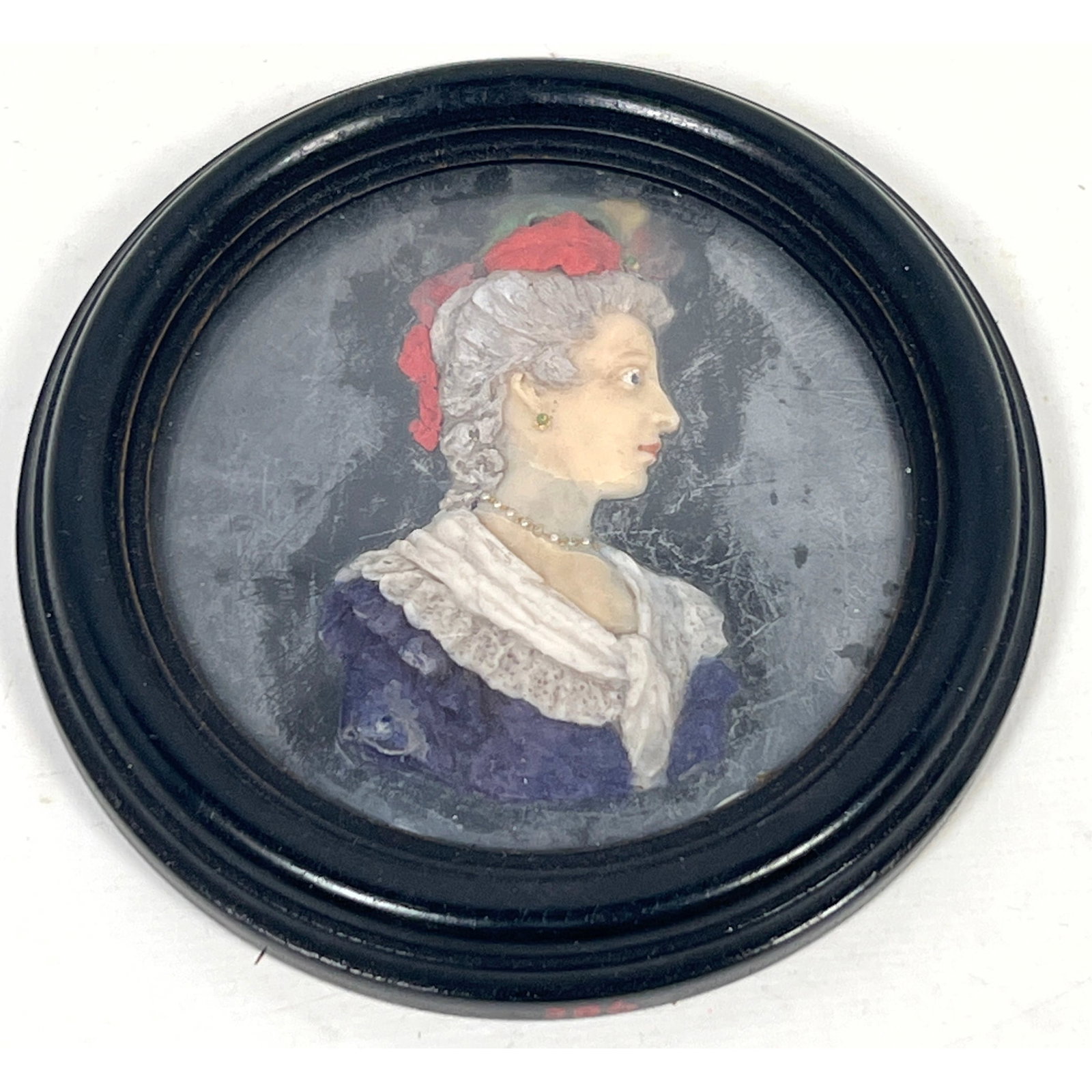 Antique wax relief portrait Carving sculpture. woman in right profile (1 of 6)