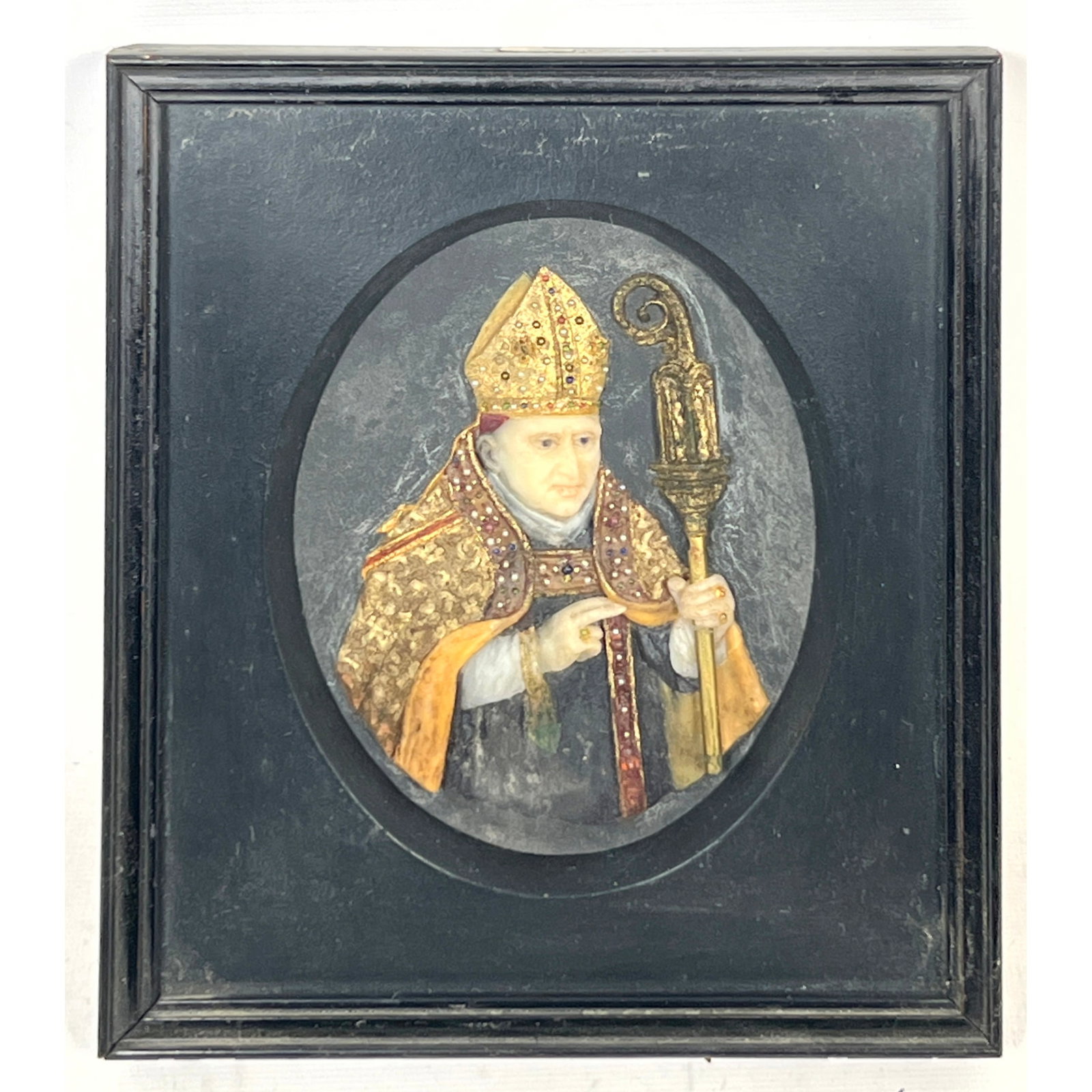 Antique Polychrome wax relief portrait sculpture depicting Pope Pius VI in profile (1 of 7)