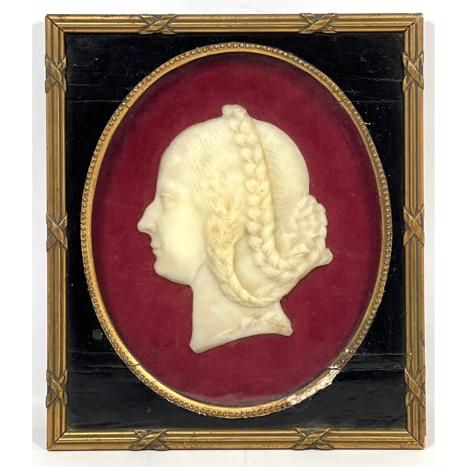 19th century wax relief portrait sculpture. woman with Crown Braids. (1 of 8)
