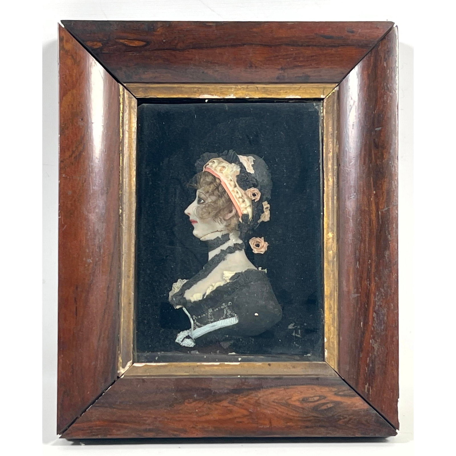 Antique Wax relief Carving profile portrait depicting a lady in Regency-era attire. (1 of 8)