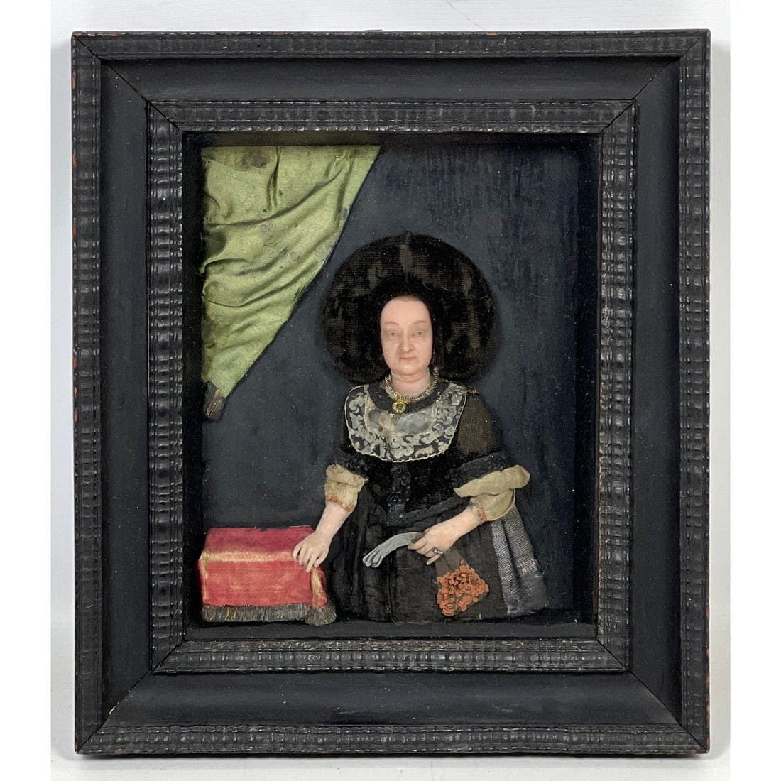 Antique Mixed-media relief wax sculpture is a shadowbox portrait of a lady, executed in wax with app (1 of 8)