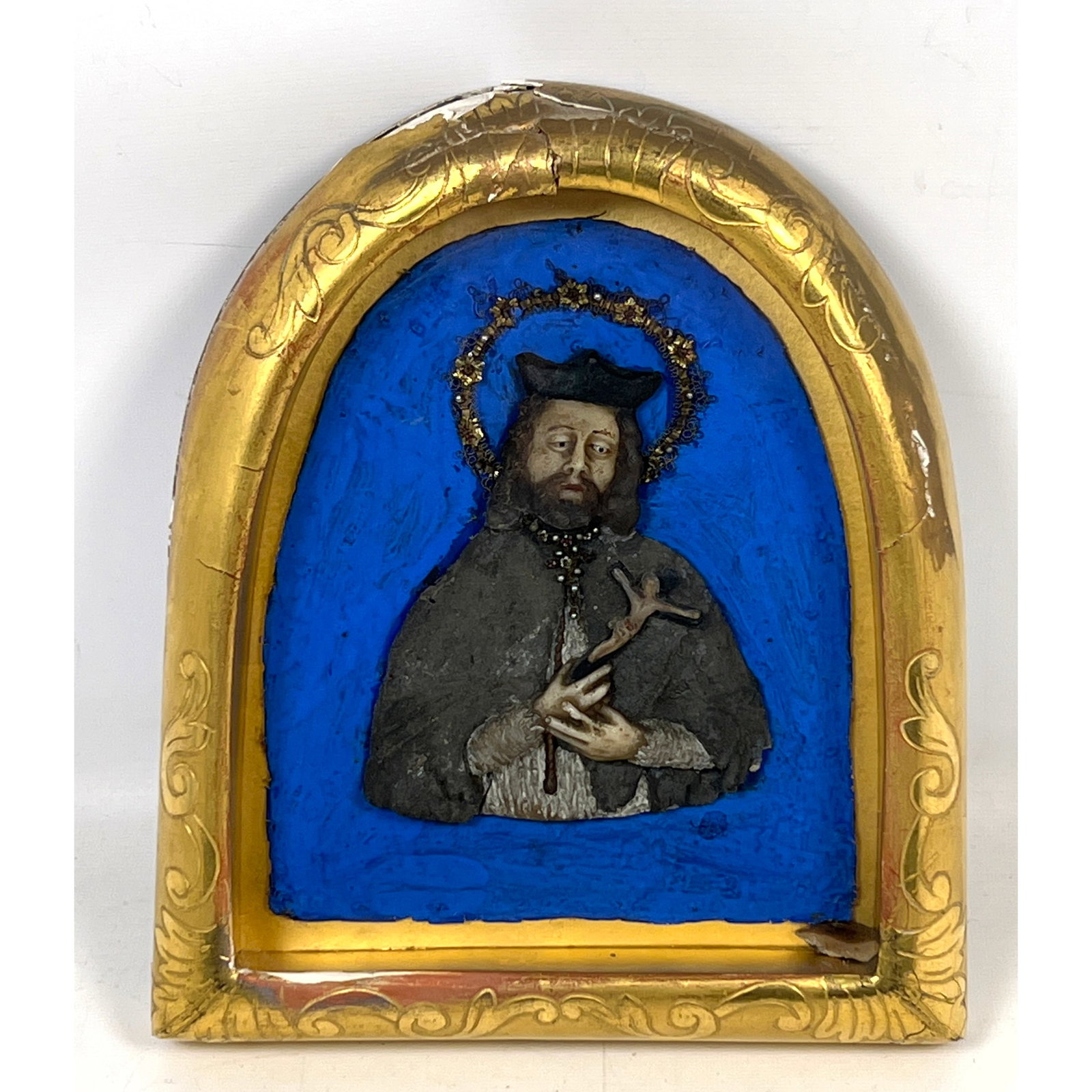 Antique Wax Relief Portrait Sculpture. Saint John of Nepomuk: Antique Wax Relief Portrait Sculpture. Saint John of Nepomuk Dimensions: Height: 10 inches, Width: 8.5 inches. --- US Packing and Shipping charge: In house shipping available. Will be calculated once 